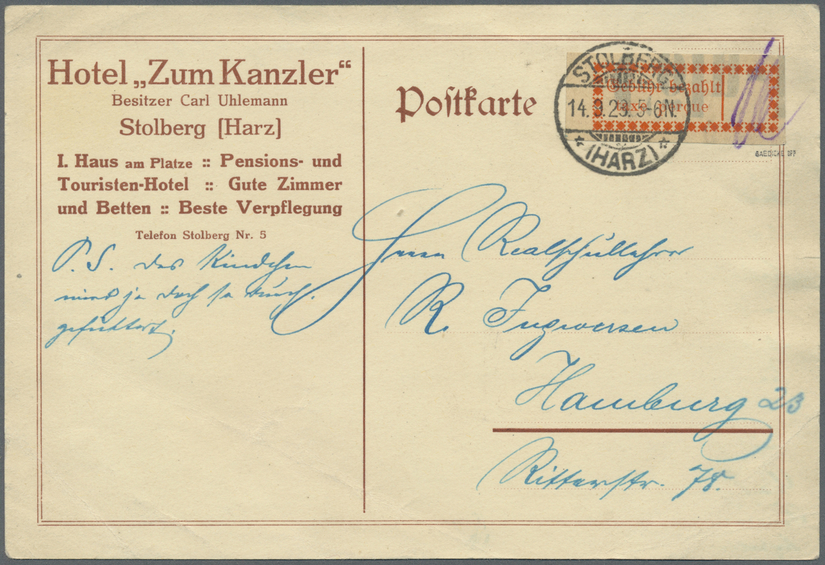 Br Deutsches Reich - Lokalausgaben 1918/23: HALLE (SAALE) OPD: 1923, Gebührenzettel Karmin In Type I A - Brieven En Documenten