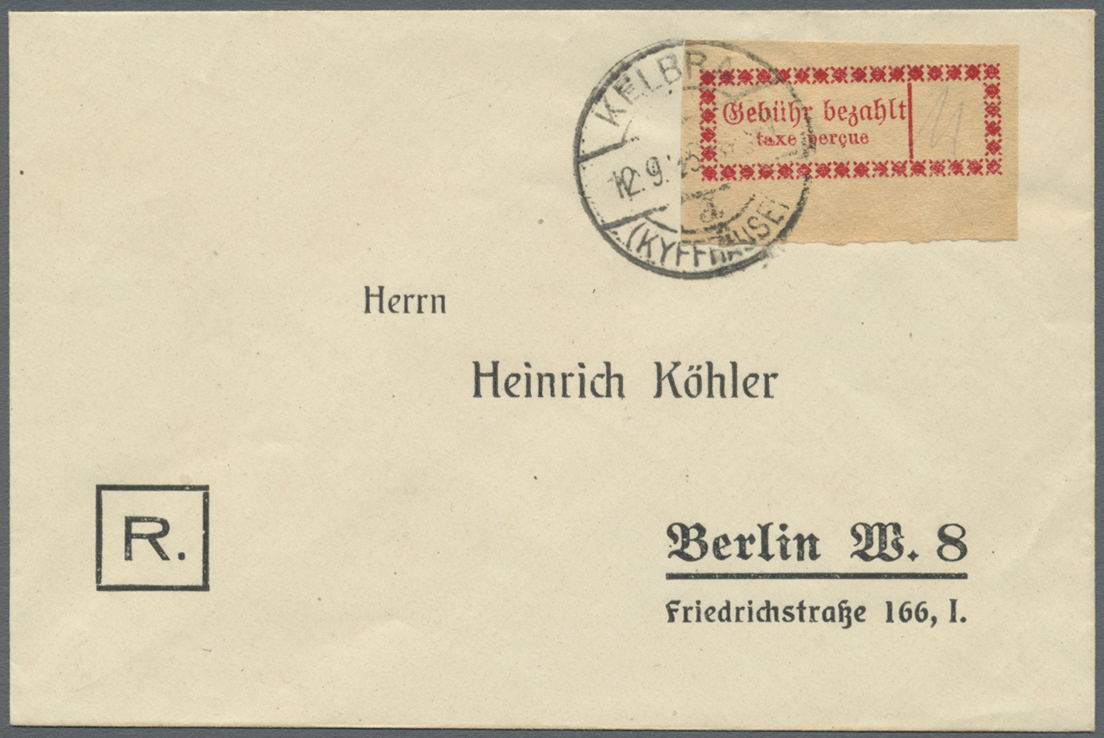 Br Deutsches Reich - Lokalausgaben 1918/23: HALLE (SAALE) OPD: 1923, Gebührenzettel Karmin In Type I B - Brieven En Documenten