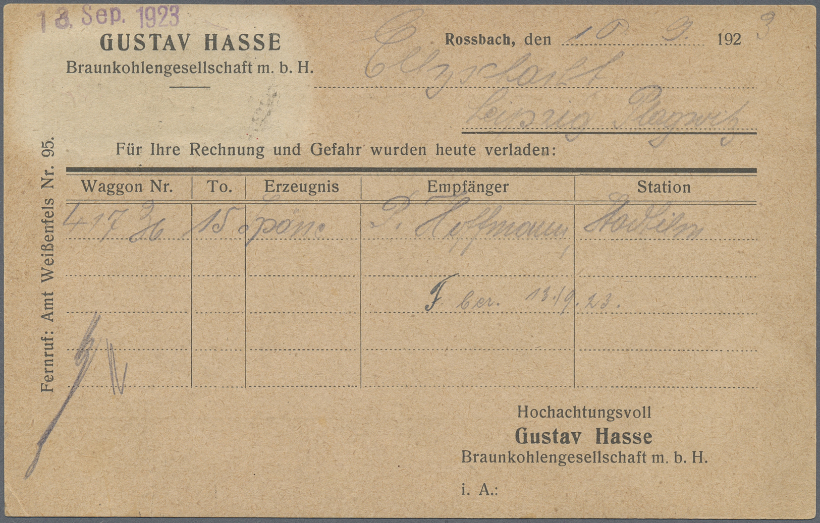 Br Deutsches Reich - Lokalausgaben 1918/23: HALLE (SAALE) OPD: 1923, Gebührenzettel Karmin In Type I D - Brieven En Documenten
