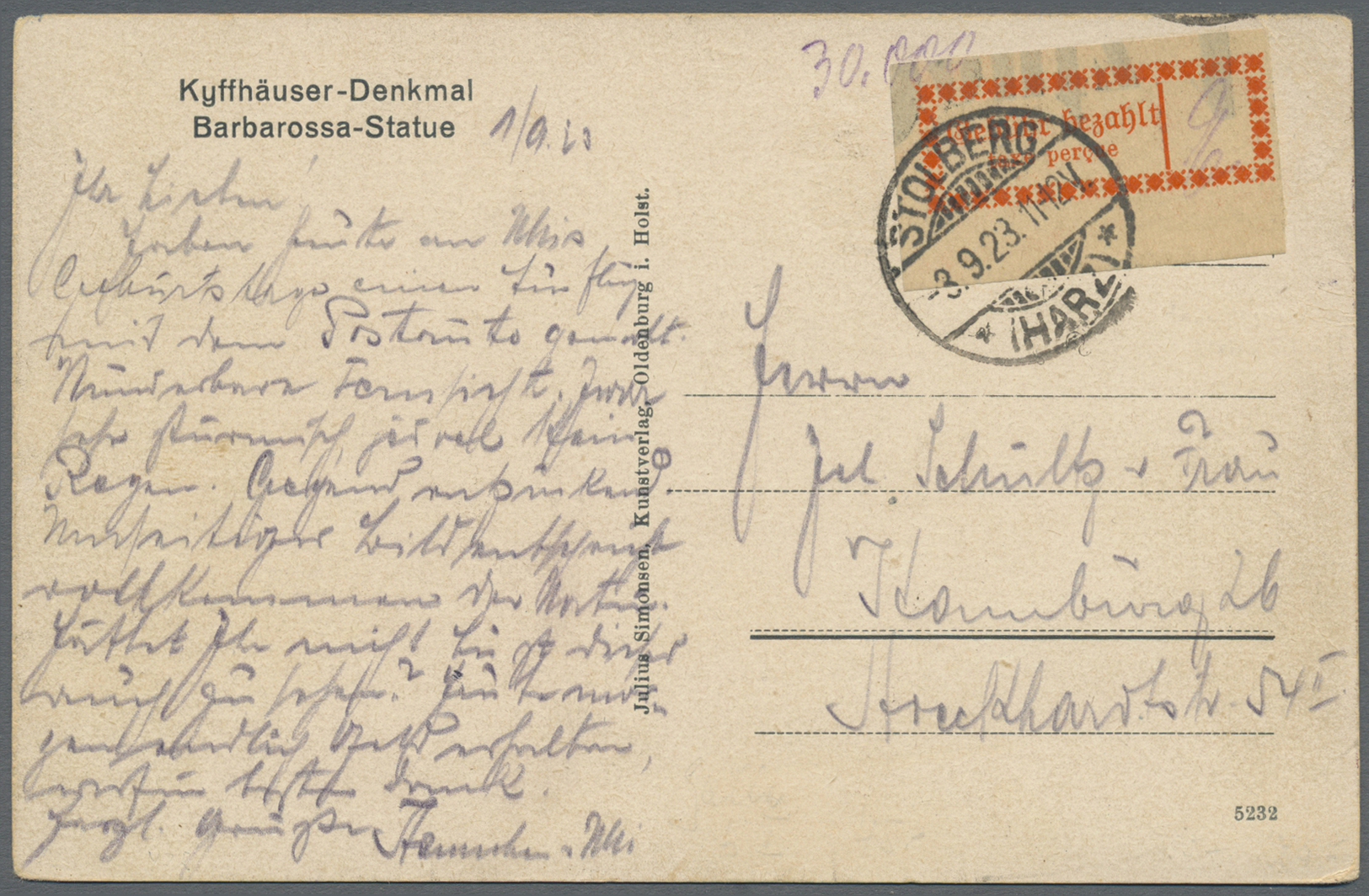 Br Deutsches Reich - Lokalausgaben 1918/23: HALLE (SAALE) OPD: 1923,  Gebührenzettel Karmin In Type I B - Lettres & Documents