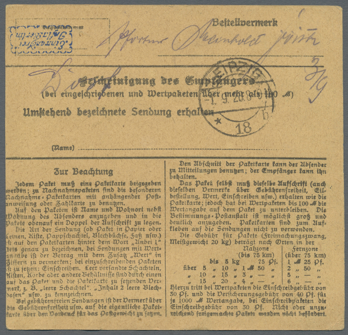 Br Deutsches Reich - Lokalausgaben 1918/23: HALLE (SAALE) OPD: 1923, Gebührenzettel Bräunlichrot In Typ - Brieven En Documenten
