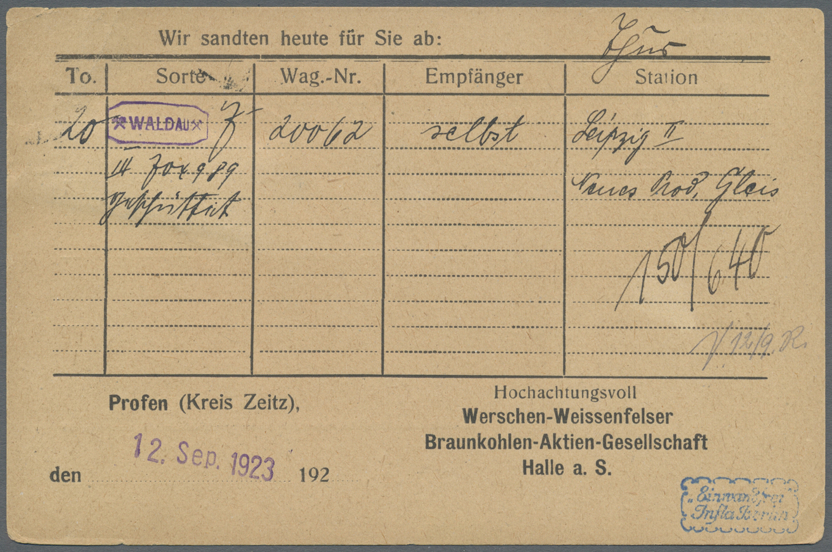 Br Deutsches Reich - Lokalausgaben 1918/23: HALLE (SAALE) OPD: 1923, Gebührenzettel Bräunlichrot In Typ - Brieven En Documenten