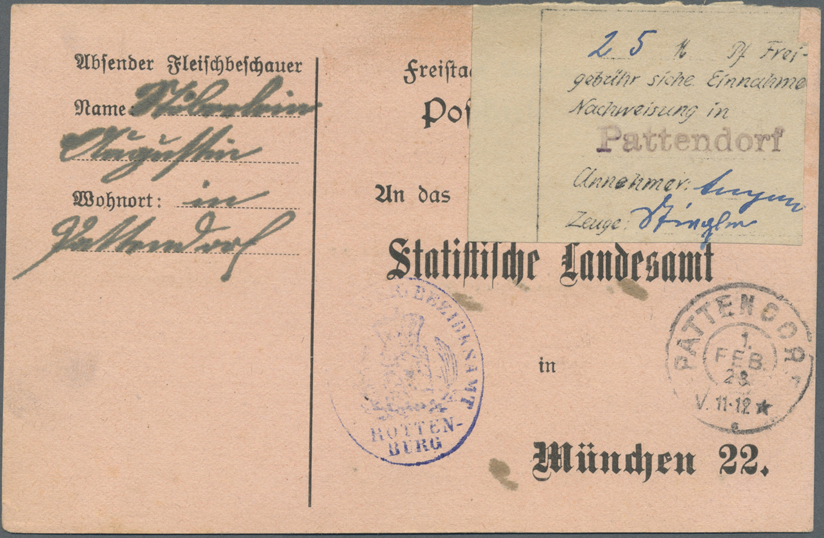 Br Deutsches Reich - Lokalausgaben 1918/23: LANDSHUT ( OPD ): 1923, Gebührenzettel über "25 Mark Freige - Brieven En Documenten