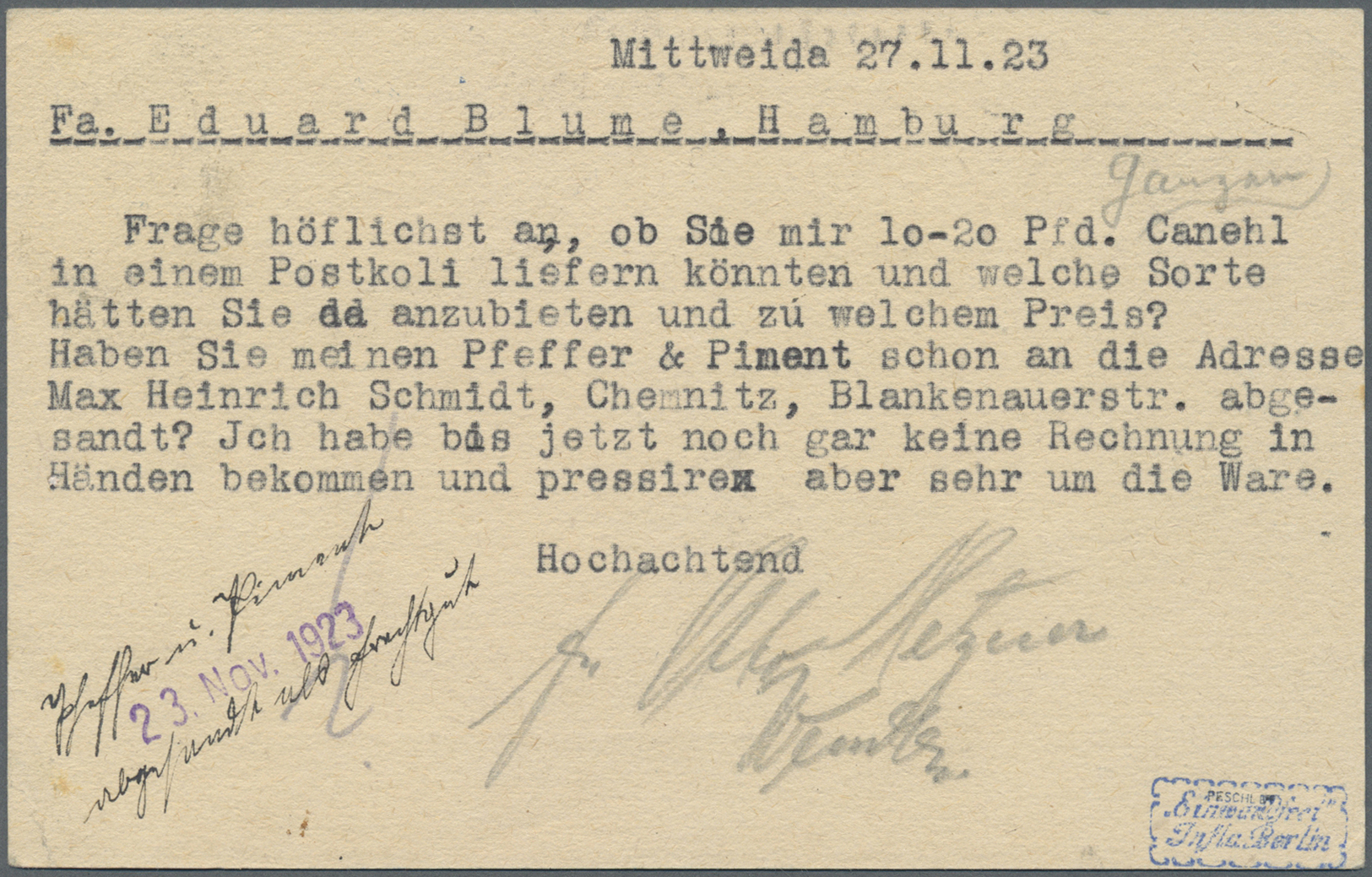 Br Deutsches Reich - Lokalausgaben 1918/23: LEIPZIG (OPD BEZIRK),: 1923, Gebührenzettel Mit Vollem Rand - Lettres & Documents