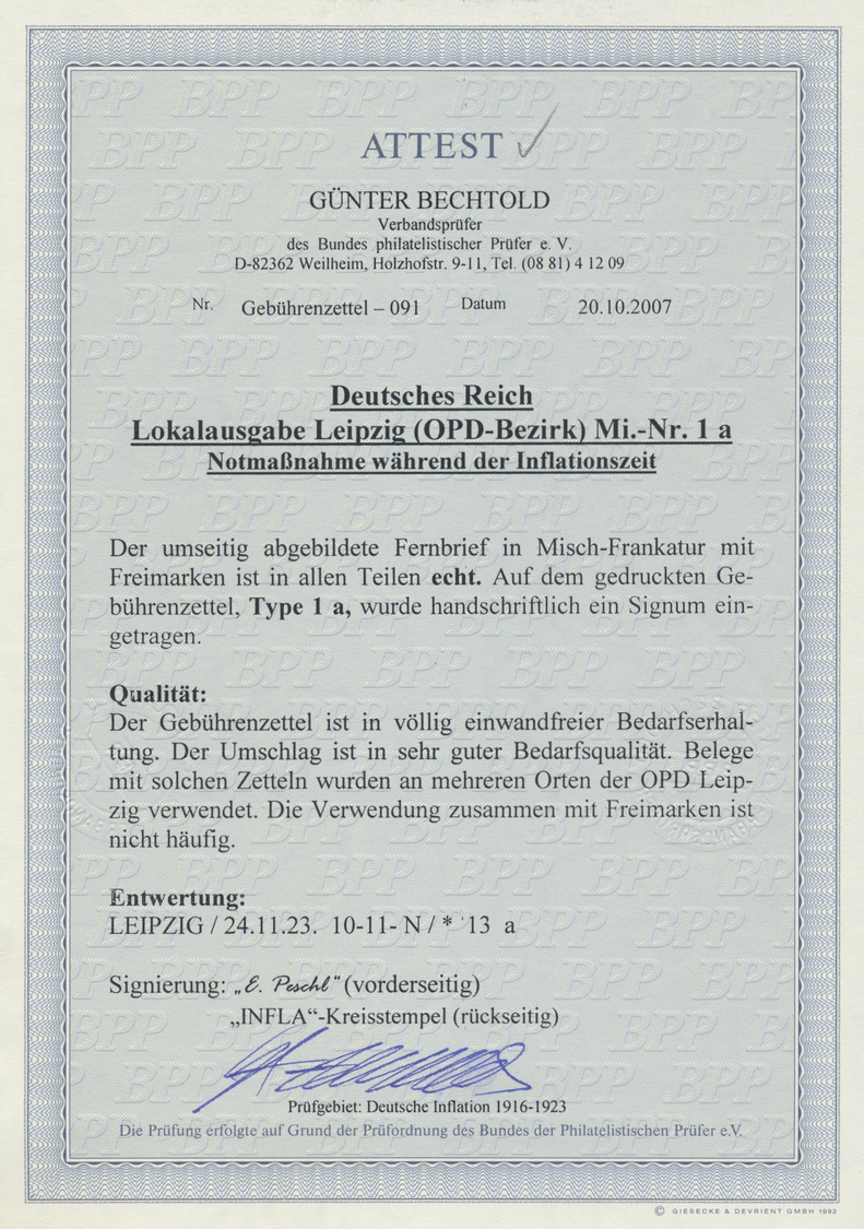 Br Deutsches Reich - Lokalausgaben 1918/23: LEIPZIG (OPD-BEZIRK): 1923, Gebührenzettel Mit Vollem Rand - Brieven En Documenten