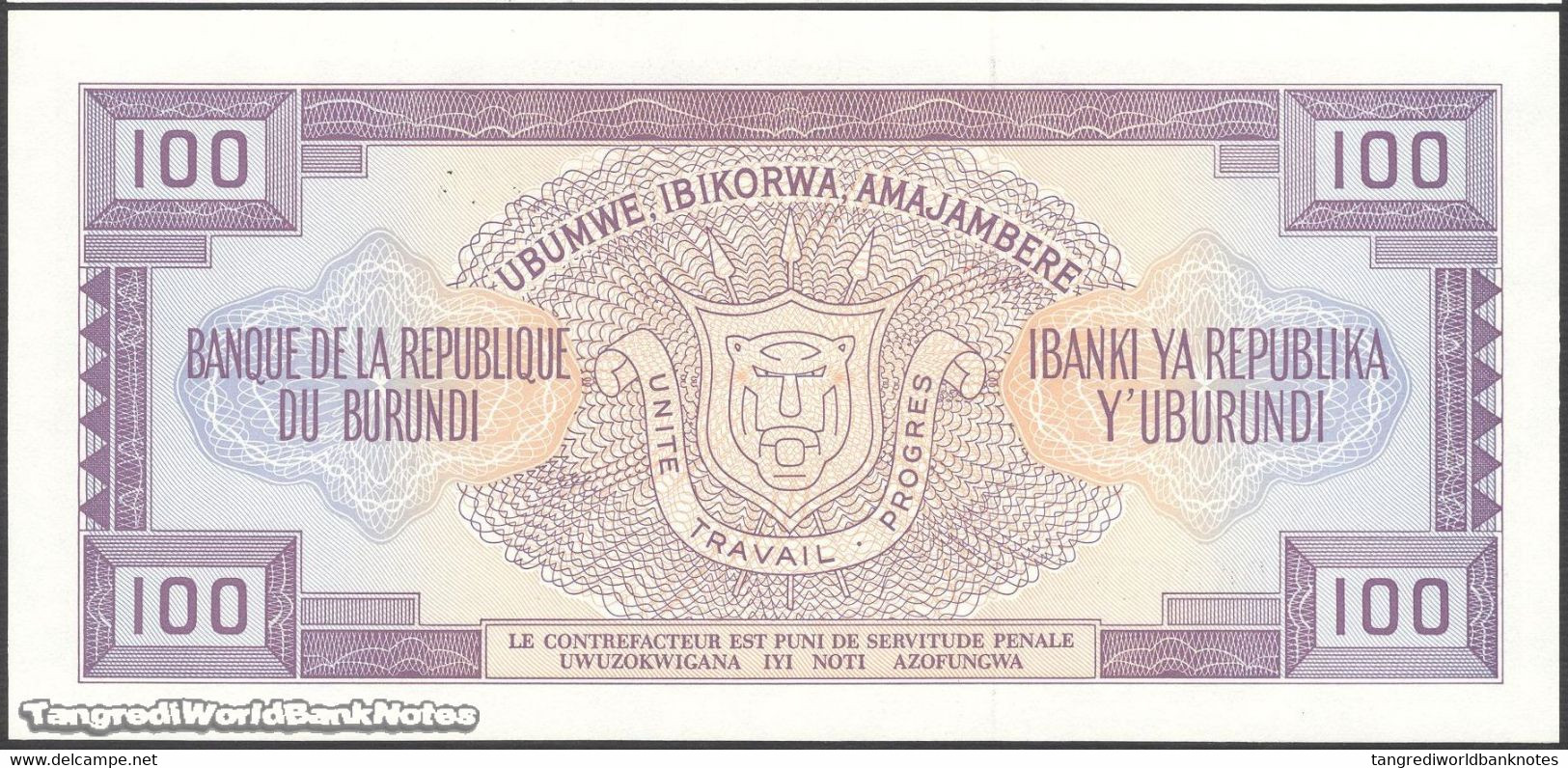 TWN - BURUNDI 29c3 - 100 Francs 1.5.1993 Prefix DW UNC - Burundi