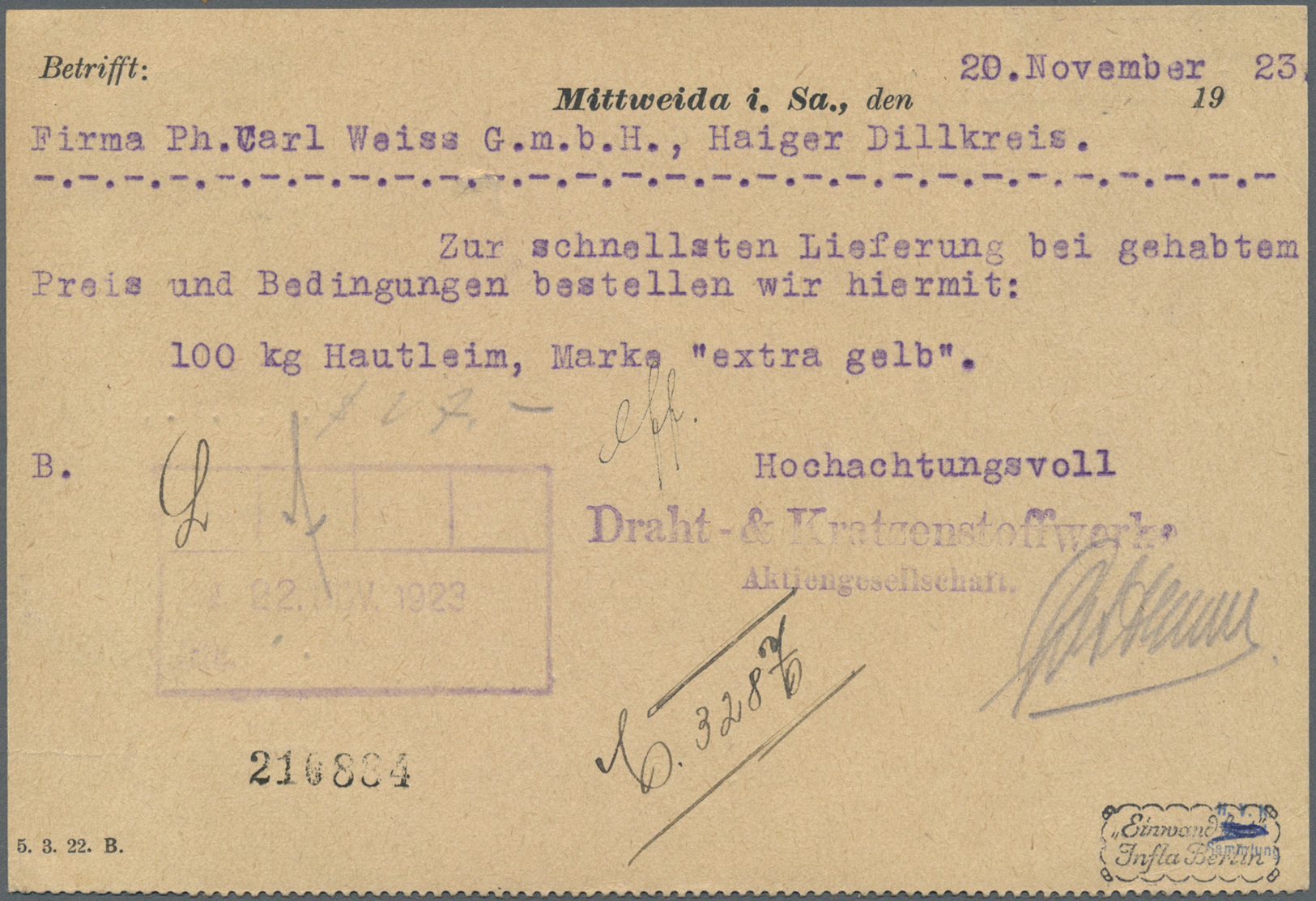 Br Deutsches Reich - Lokalausgaben 1918/23: LEIPZIG (OPD BEZIRK): 1923, Gebührenzettel, Total Verschnit - Brieven En Documenten