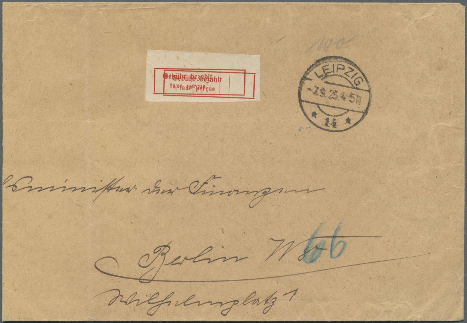 Br Deutsches Reich - Lokalausgaben 1918/23: LEIPZIG (OPD-BEZIRK): 1923, Gebührenzettel Mit Doppeldruck - Brieven En Documenten