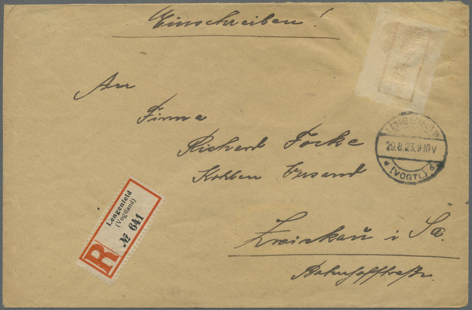 Br Deutsches Reich - Lokalausgaben 1918/23: LENGENFELD (VOGTLAND): 1923, Gebührenzettel Mit Rotem Ra1 " - Brieven En Documenten