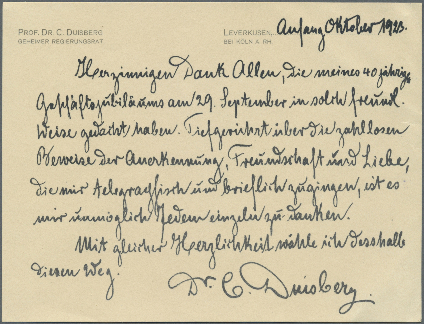 Br Deutsches Reich - Lokalausgaben 1918/23: LEVERKUSEN: 1923,  Gebührenzettel "Gebühr Bezahlt" Mit Hand - Lettres & Documents