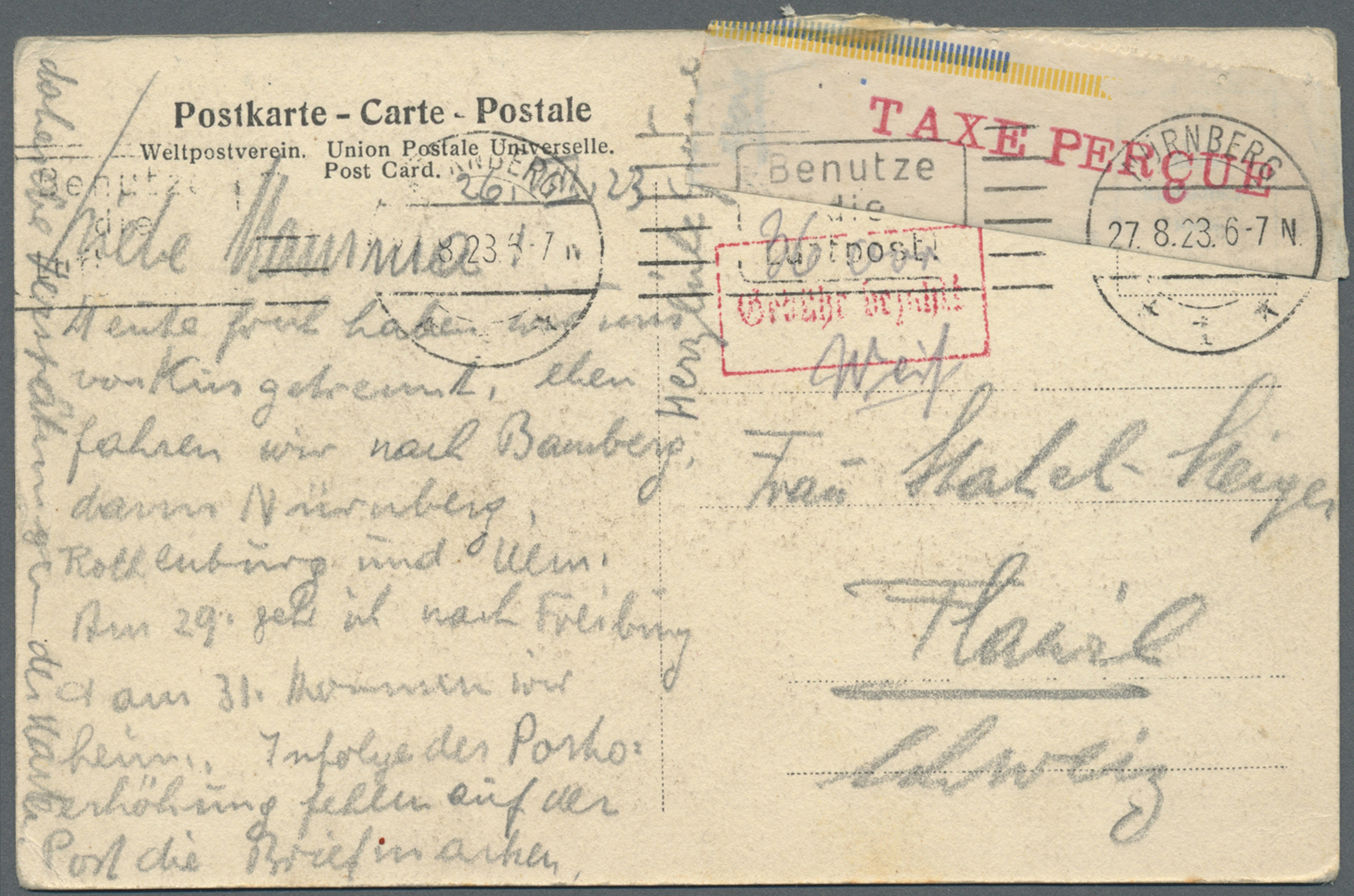 Br Deutsches Reich - Lokalausgaben 1918/23: NÜRNBERG 1: 1923, Gebührenzettel "TAXE PERCUE" Auf Bogenran - Lettres & Documents