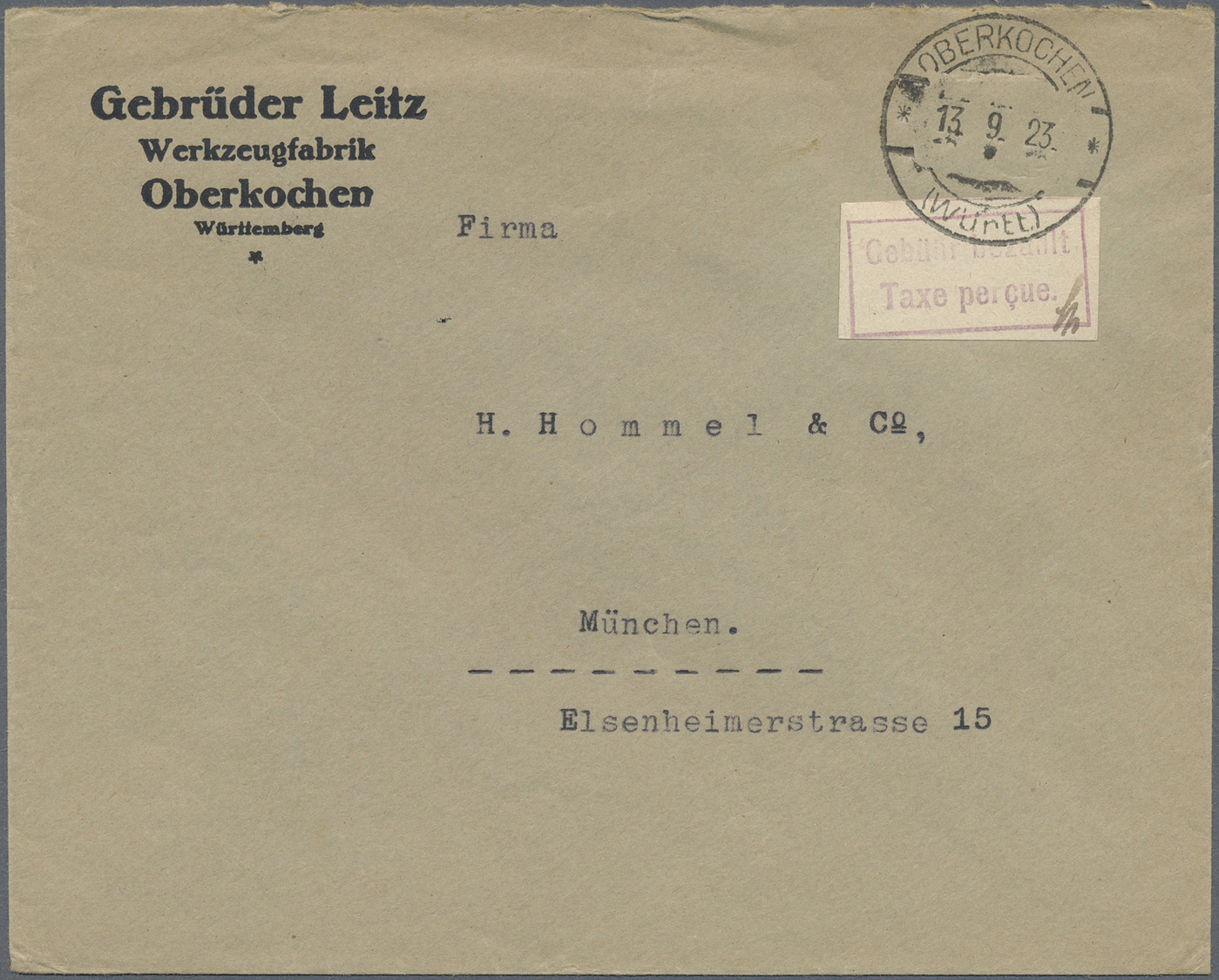 Br Deutsches Reich - Lokalausgaben 1918/23: OBERKOCHEN: 1923, Gebührenzettel Auf Weißem Papier Mit Lila - Lettres & Documents