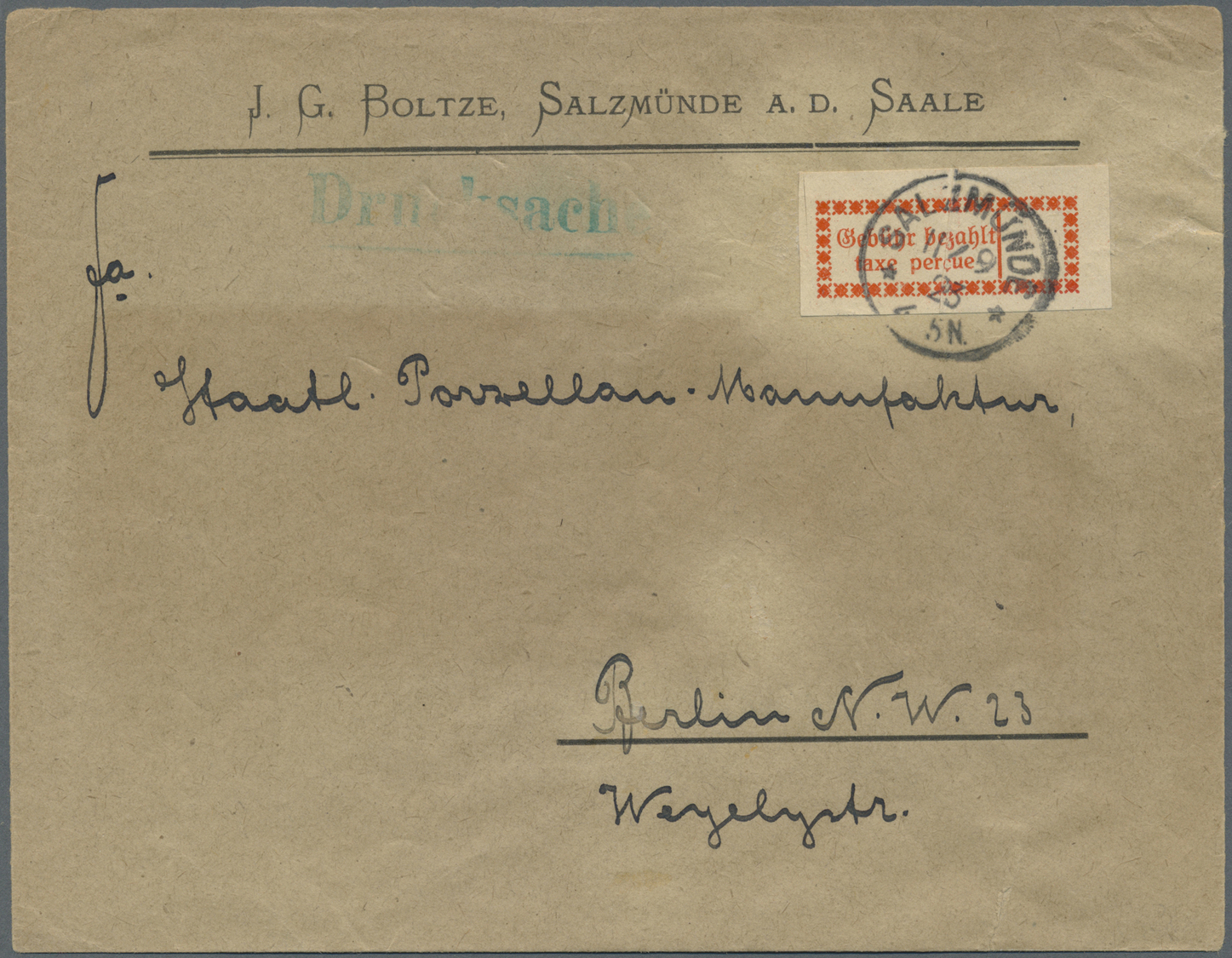 Br Deutsches Reich - Lokalausgaben 1918/23: 1923: Gebührenzettel Der OPD Haale (Saale): Bräunlichrot, P - Lettres & Documents