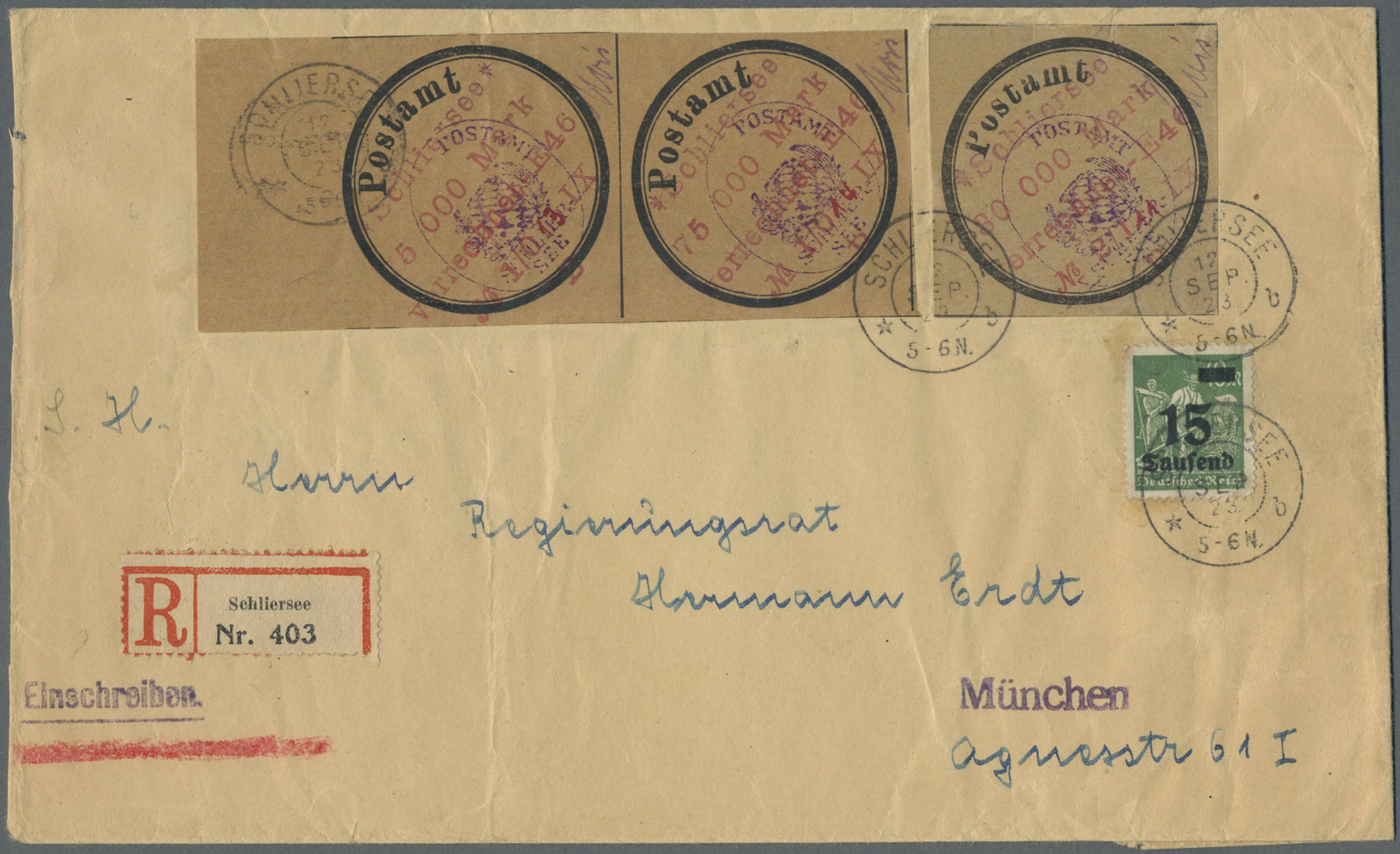 Br Deutsches Reich - Lokalausgaben 1918/23: SCHLIERSEE, Gebührenzettel 30.000 U. 75.000 Mk Zusammen Mit - Lettres & Documents