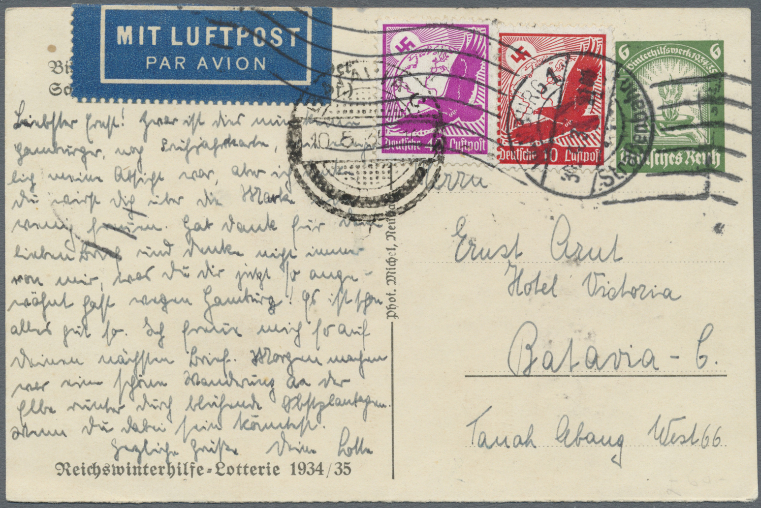 Deutsches Reich - Hamburger Straßenbahnpost: 1935, 40 Pfg. Und 10 Pfg. Flugpost Als Zufrankatur Auf - Andere & Zonder Classificatie