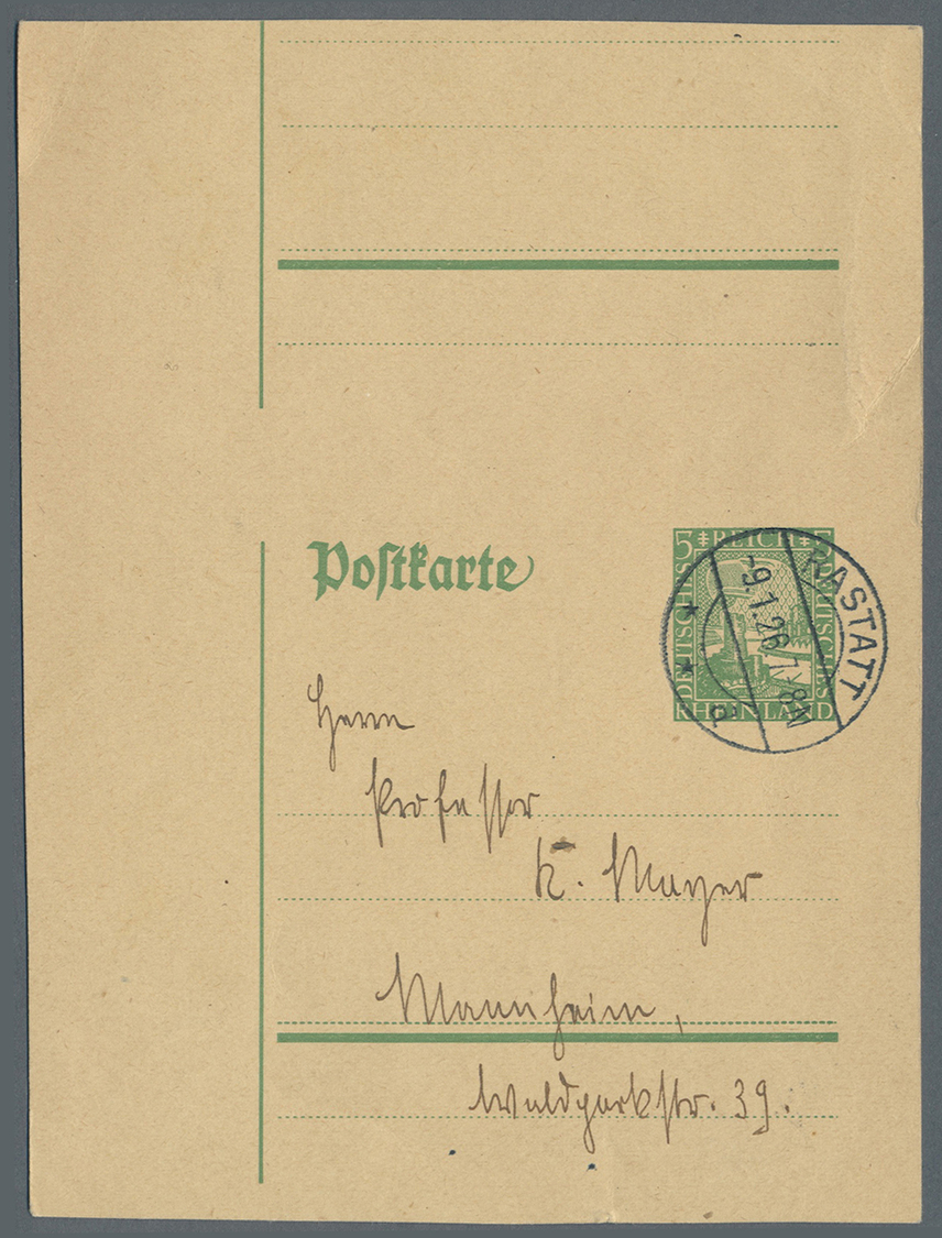 GA Deutsches Reich - Ganzsachen: 1926, Postkarte 5 Pf Rheinland Ohne Erkennbaren Zudruck, TOTAL VERSCHN - Andere & Zonder Classificatie