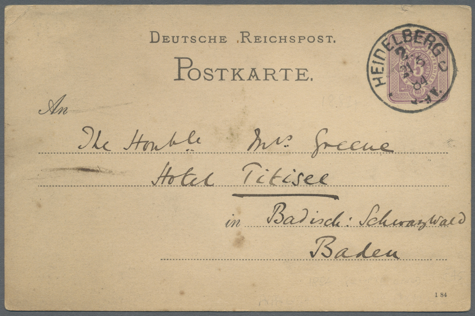 GA Deutsches Reich - Privatganzsachen: 1884. Privat-Postkarte 5 Pf Ziffer "Heidelberg" Mit Rs. Bildzudr - Autres & Non Classés