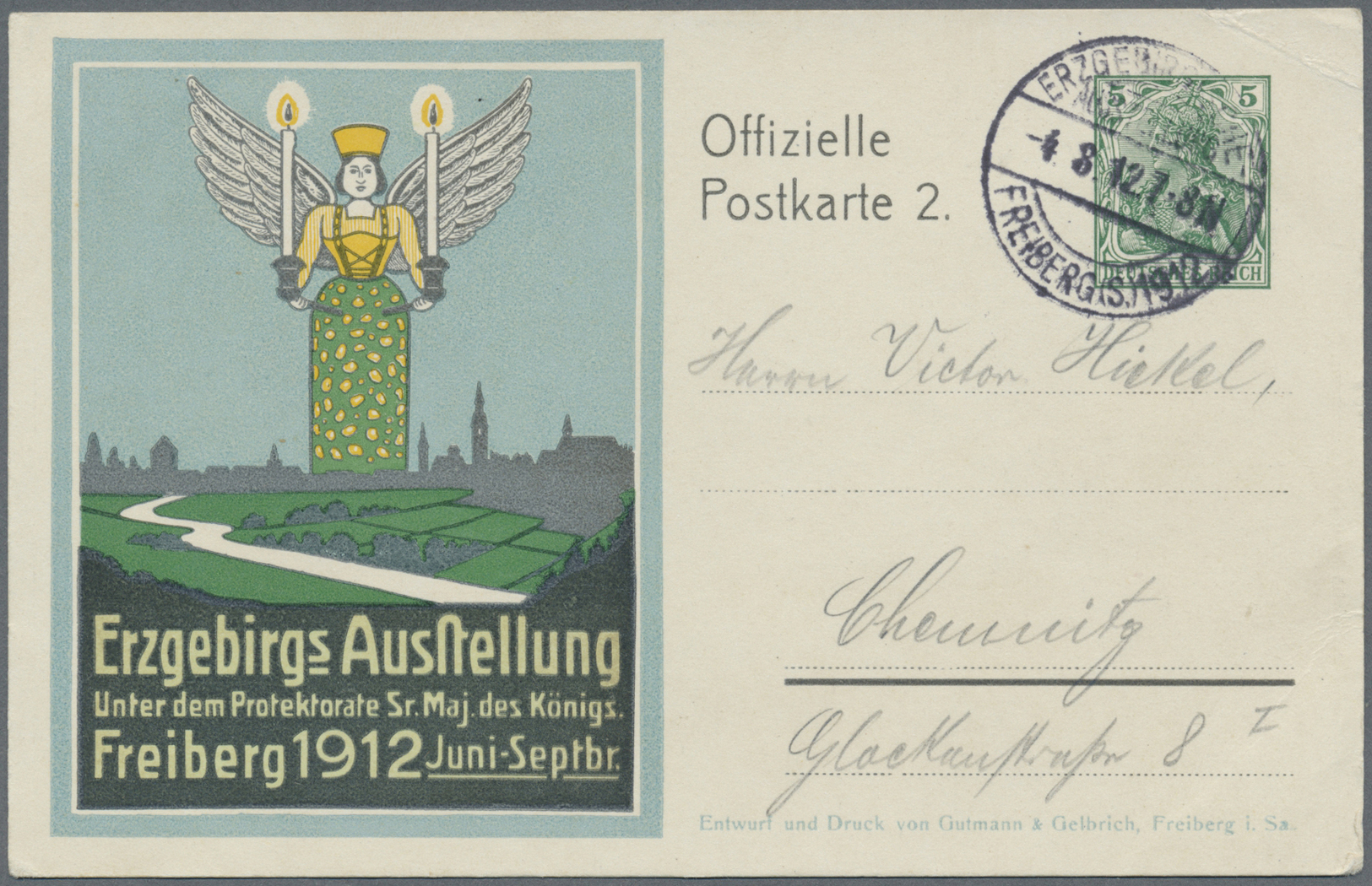 GA Deutsches Reich - Privatganzsachen: 1912, 5 Pfg. Privat-Ganzsachenkarte Freiberg - Erzgebirge-Ausste - Andere & Zonder Classificatie
