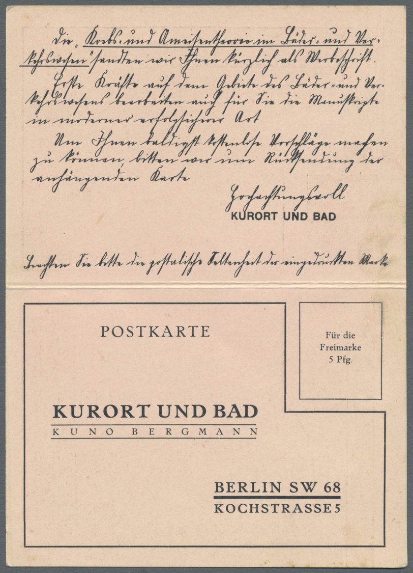 GA Deutsches Reich - Privatganzsachen: 1926. Doppelkarte 3/0 Pf Reichsadler "Kurort Und Bad / Kuno Berg - Other & Unclassified