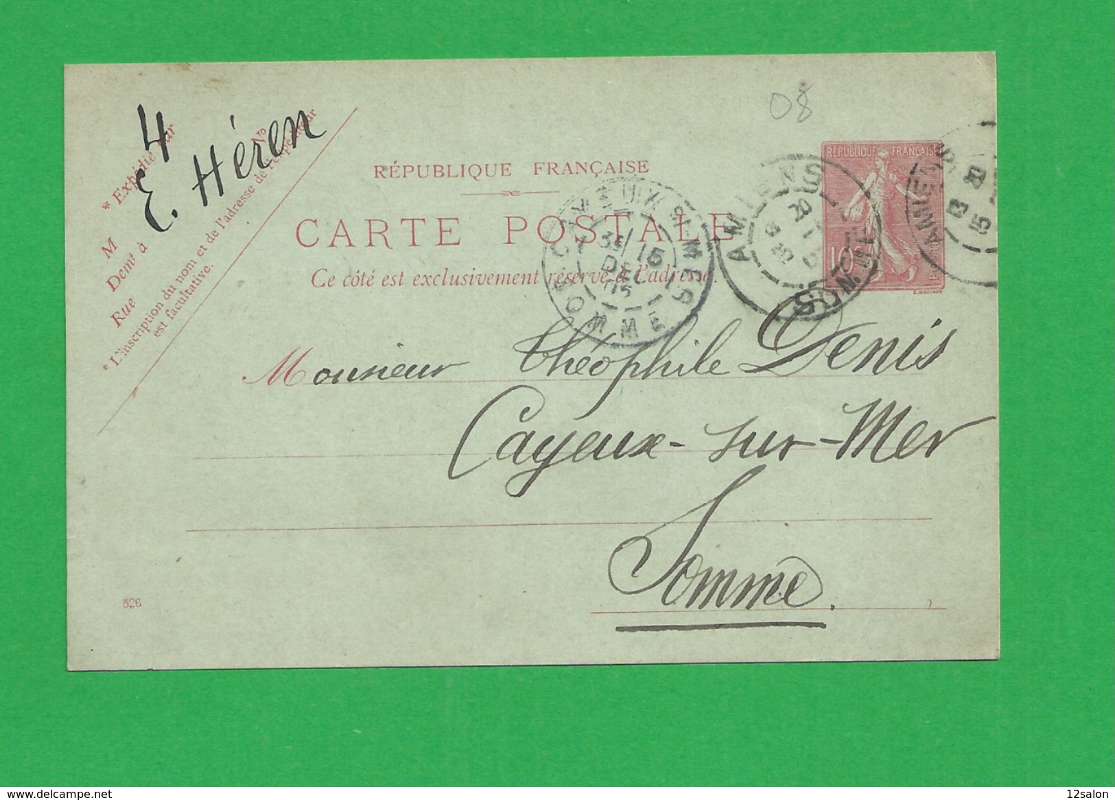 Carte Postale Entier  N° 129 Obl Amiens - 1877-1920: Semi Modern Period