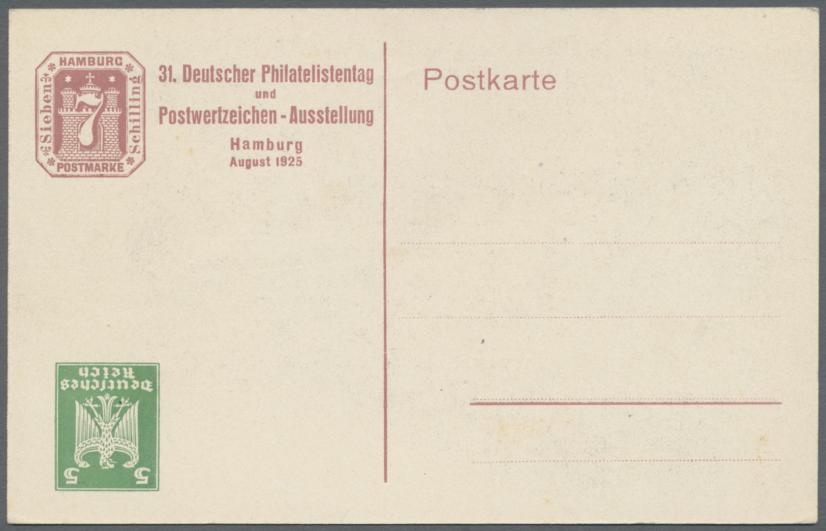 GA Deutsches Reich - Privatganzsachen: 1925. Privat-Postkarte 5 Pf Reichsadler "31. Deutscher Philateli - Autres & Non Classés