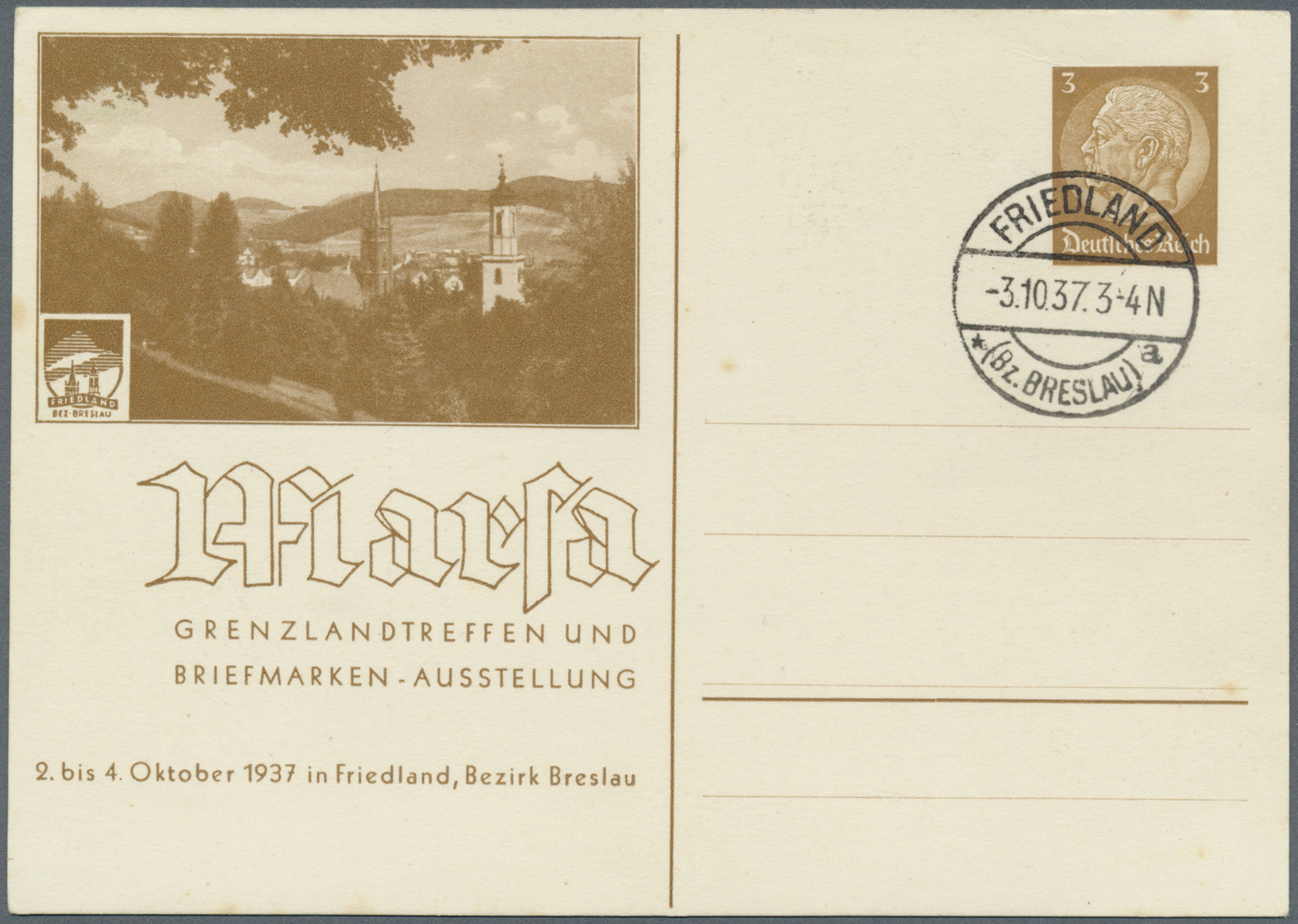 GA Deutsches Reich - Privatganzsachen: 1937, Privat-Postkarte 3 Pf Hindenburg "Marsa, Grenzlandtreffen" - Autres & Non Classés