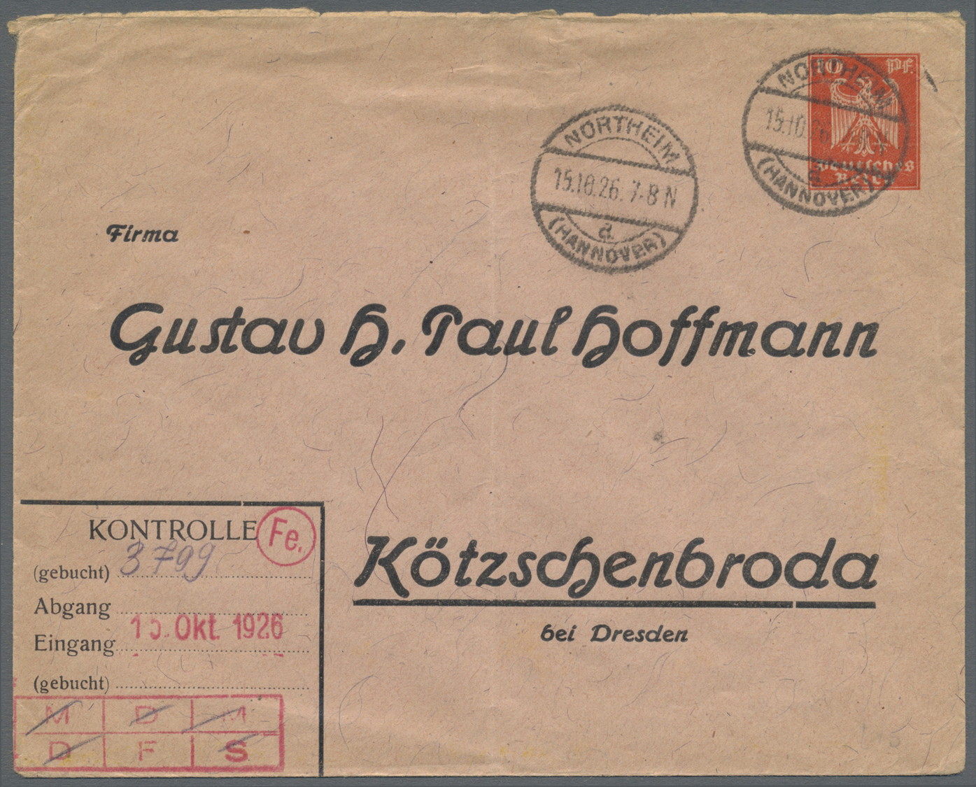 GA Deutsches Reich - Privatganzsachen: 1926. Privat-Umschlag 10 Pf Rot Reichsadler Mit Anschriften-Vord - Andere & Zonder Classificatie