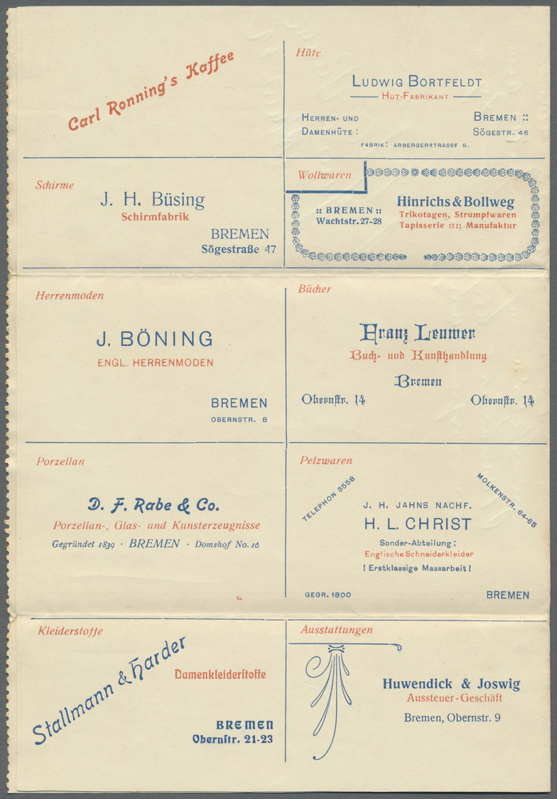 GA Deutsches Reich - Privatganzsachen: 1906, 5 Pfg. Ganzsachen-Kartenbrief, Bremen, Serie I Mit Werbung - Andere & Zonder Classificatie