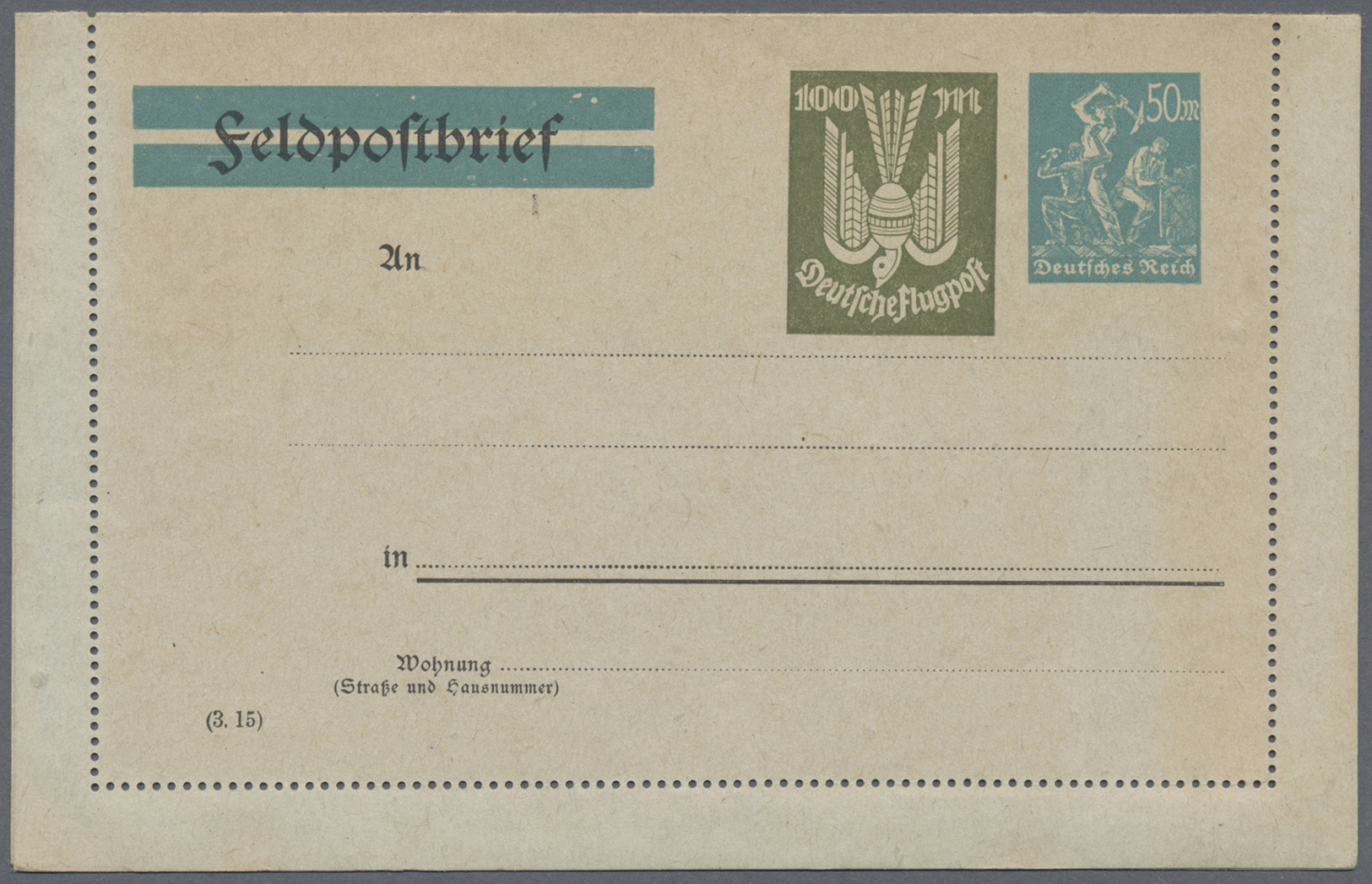 GA Deutsches Reich - Privatganzsachen: Privater Feldpostkartenbrief Flug 100 U. Arbeiter 50 Mk. Je Mit - Andere & Zonder Classificatie