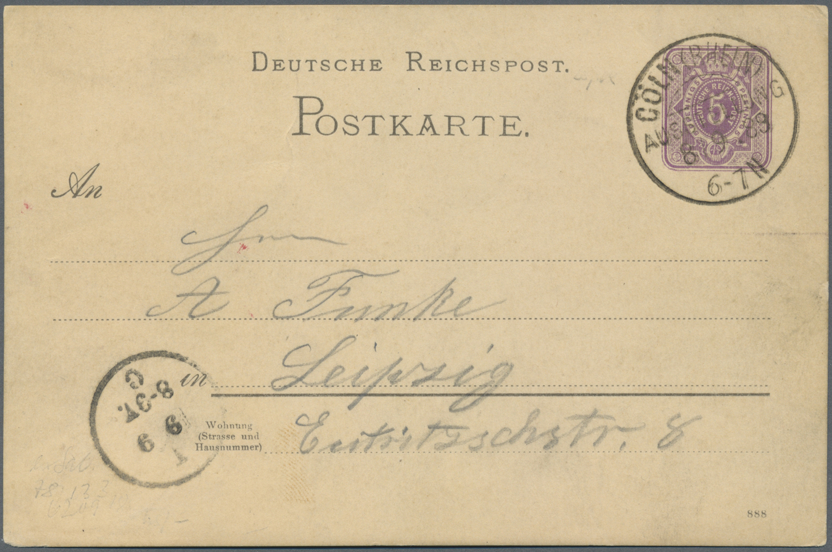GA Deutsches Reich - Stempel: 1888. "CÖLN (RHEIN) / AUSSTELLUNG 8.9.88". K1-SST Auf 5 Pf GSK Nach Leipz - Franking Machines (EMA)