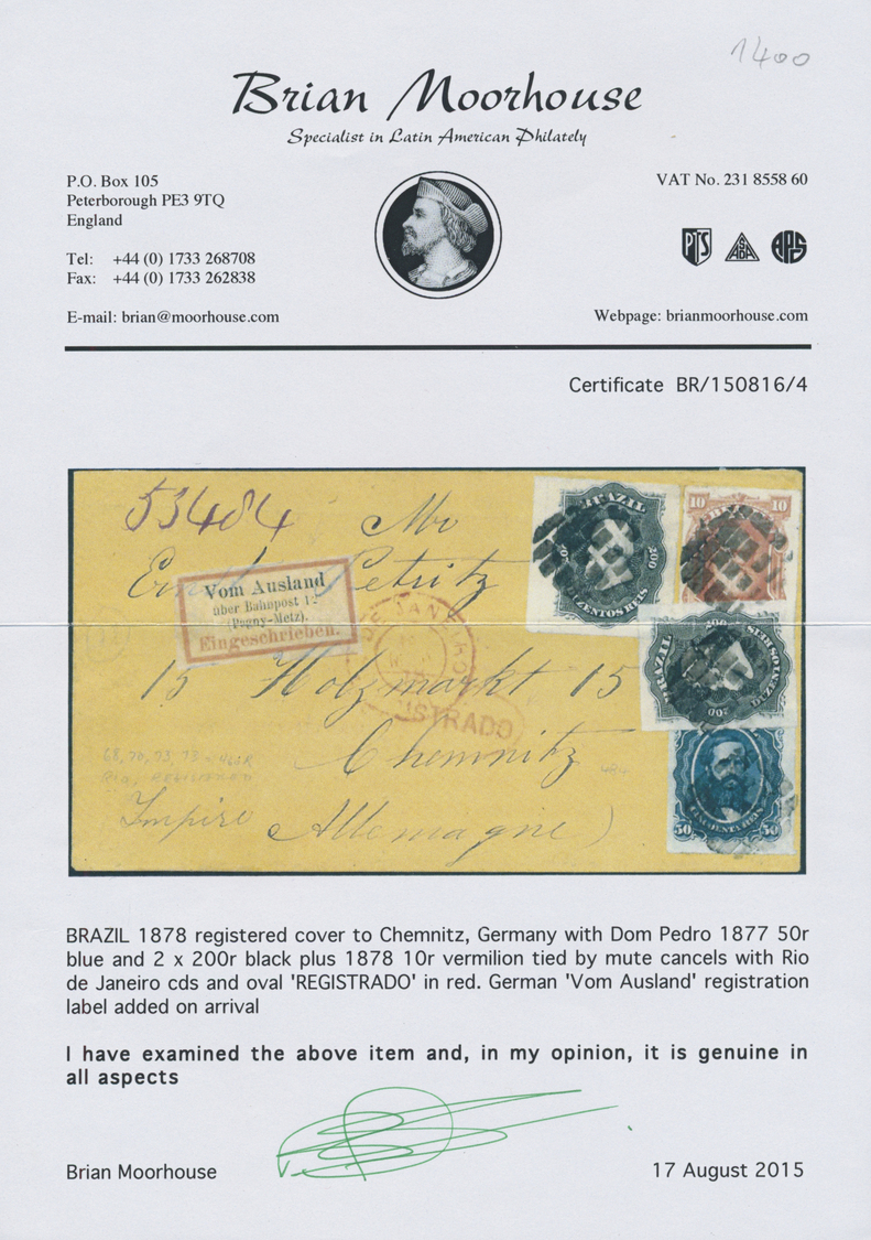 Br Deutsches Reich - Bahnpost: 1878, Registered Cover Bearing Dom Pedro 1877 Issue 50r Blue And Two 200 - Andere & Zonder Classificatie