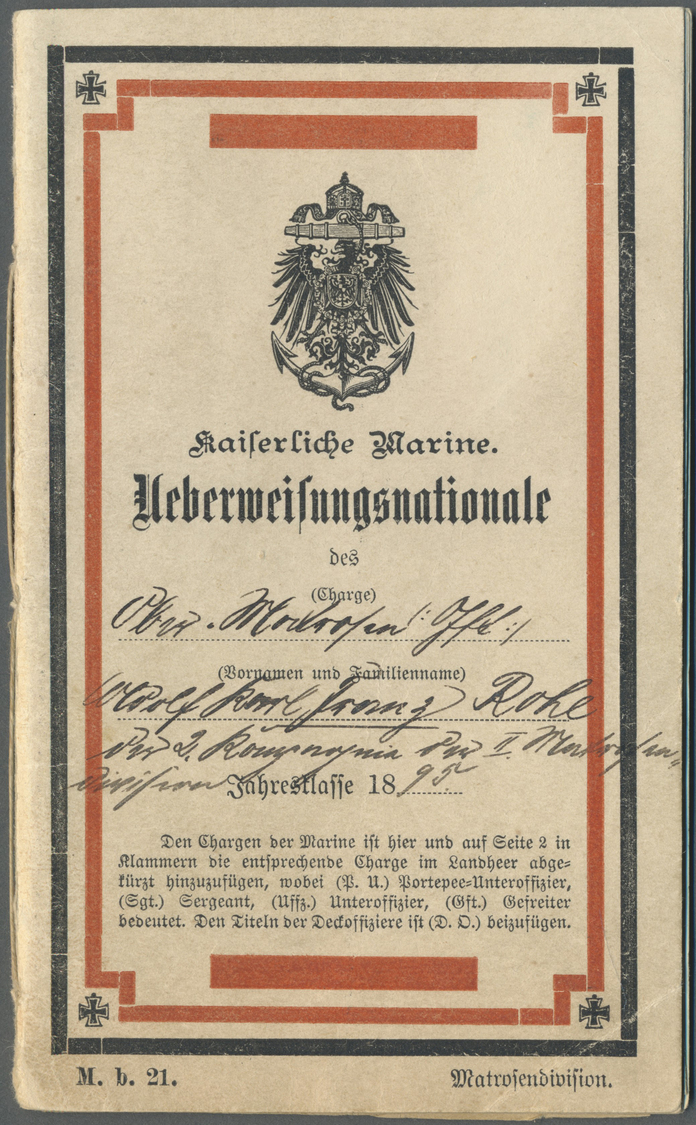 Deutsches Reich - Besonderheiten: 1893/1895: Überweisungsnationale. Kaiserliche Marine Eines Matrose - Andere & Zonder Classificatie