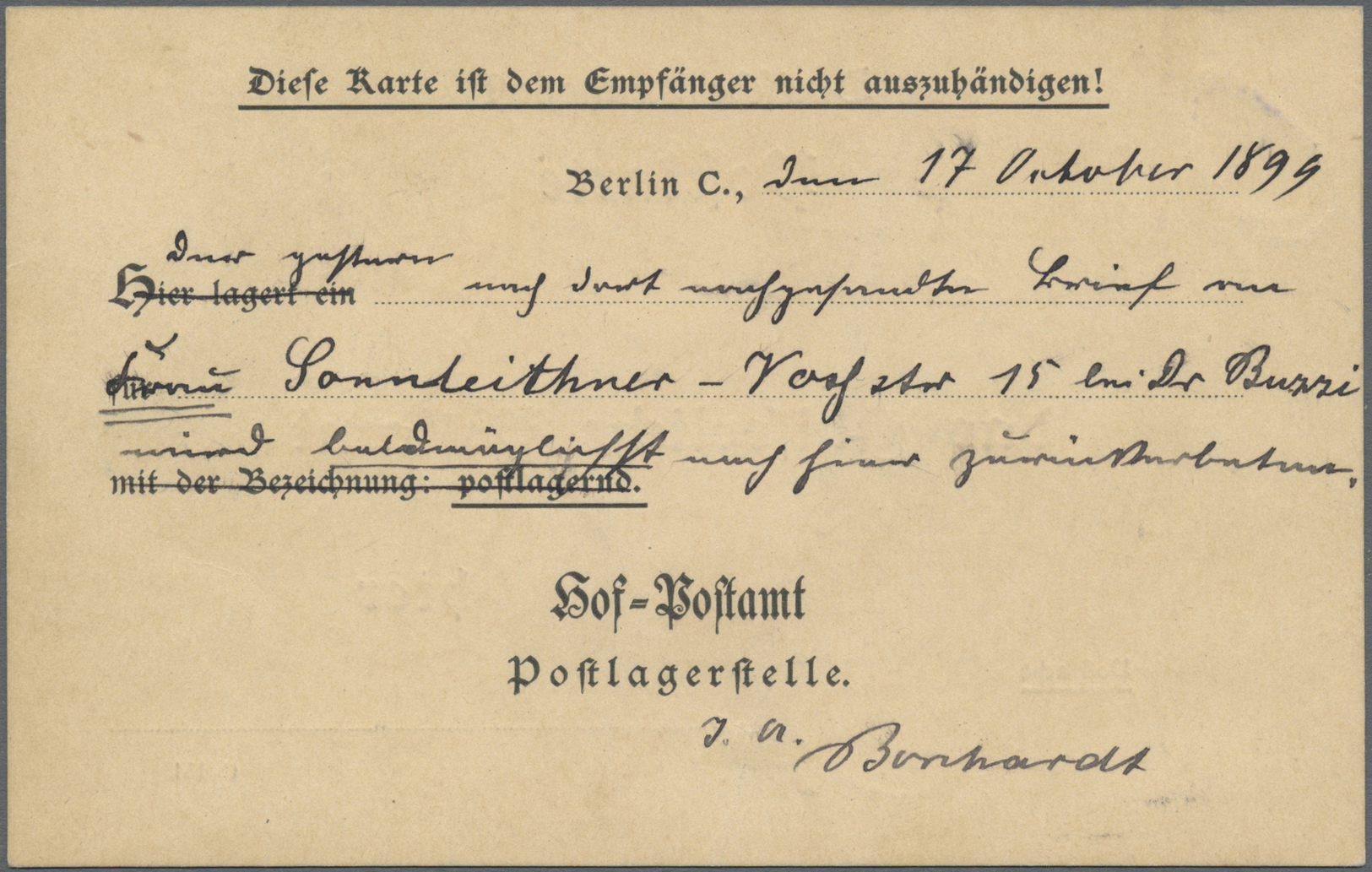 Br Deutsches Reich - Besonderheiten: 1899, Kaiserl. Deutsches Hof-Postamt Berlin,blaue Adlersiegel-Obla - Andere & Zonder Classificatie