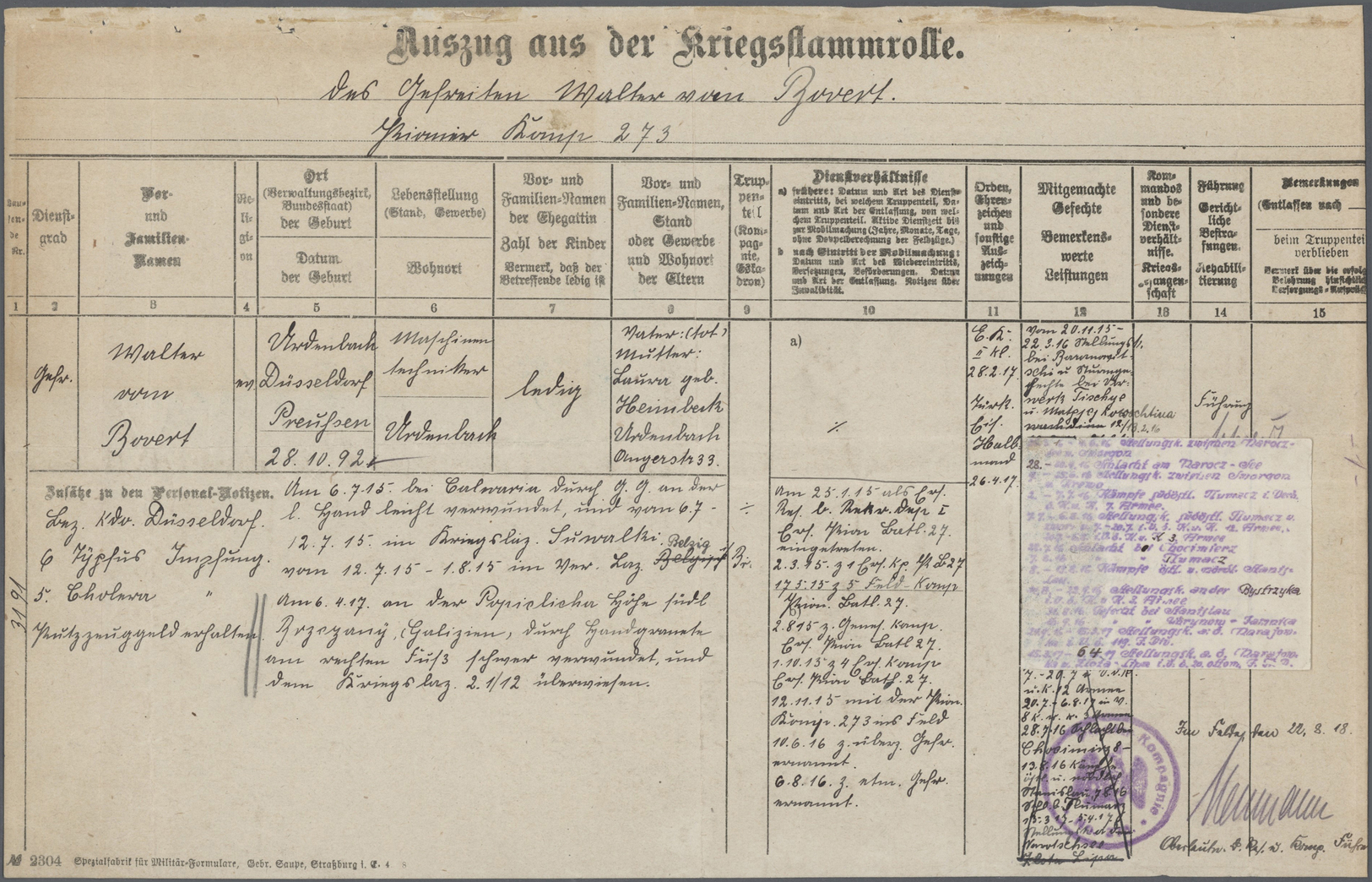 Deutsches Reich - Besonderheiten:  1914: Überweisungsnationale Walter Vom Bovert + 4 Auszüge Aus Der - Andere & Zonder Classificatie