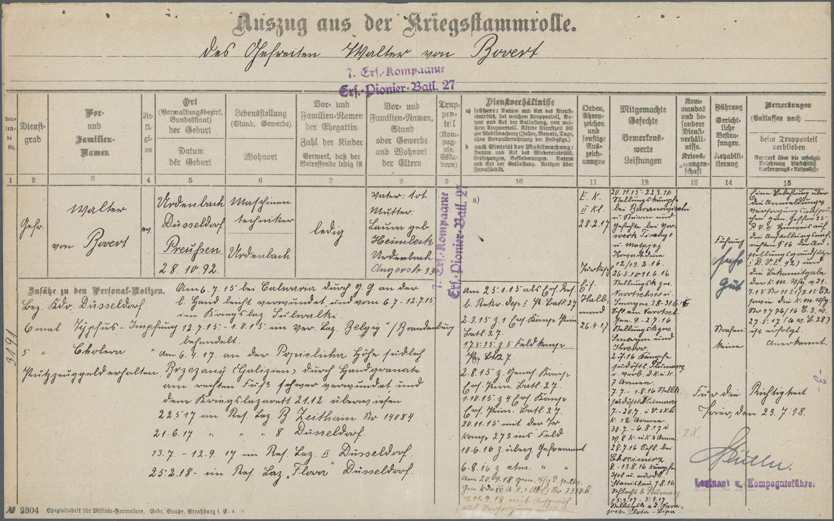 Deutsches Reich - Besonderheiten:  1914: Überweisungsnationale Walter Vom Bovert + 4 Auszüge Aus Der - Autres & Non Classés