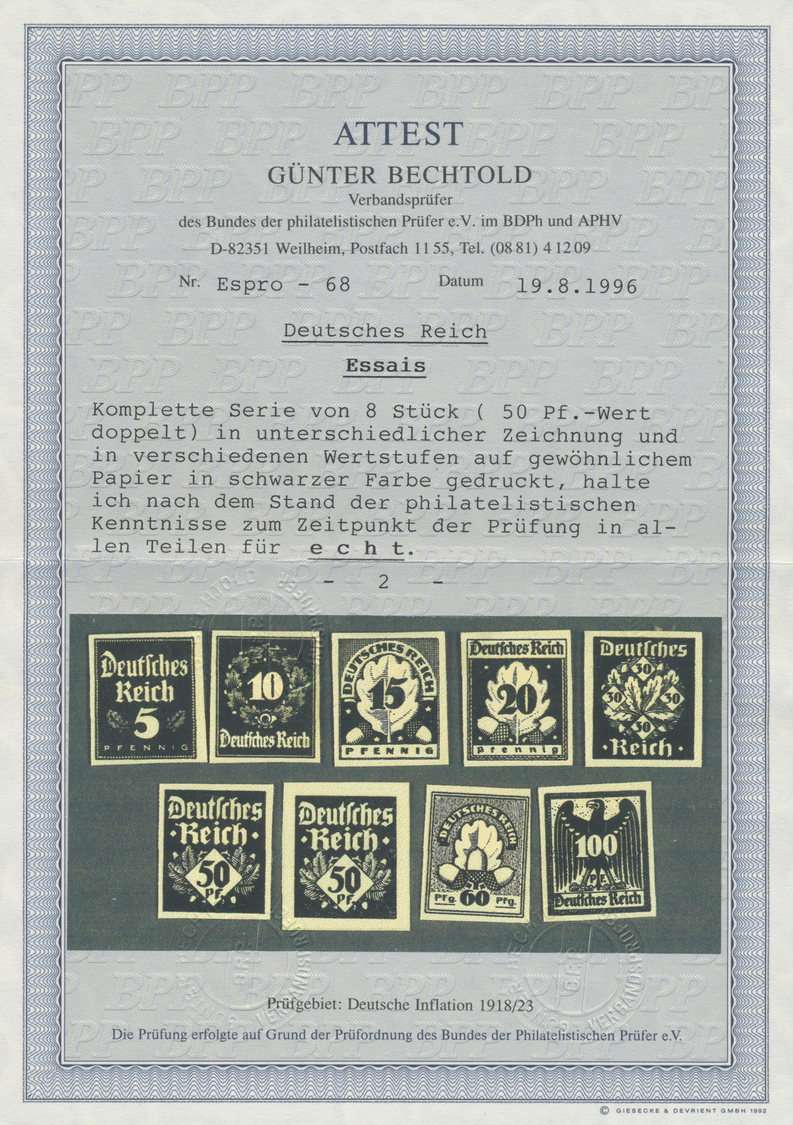 * Deutsches Reich - Besonderheiten: 1918 Ca., Komplette Serie Von 8 Essays (50 Pfg. Doppelt) In Unters - Autres & Non Classés