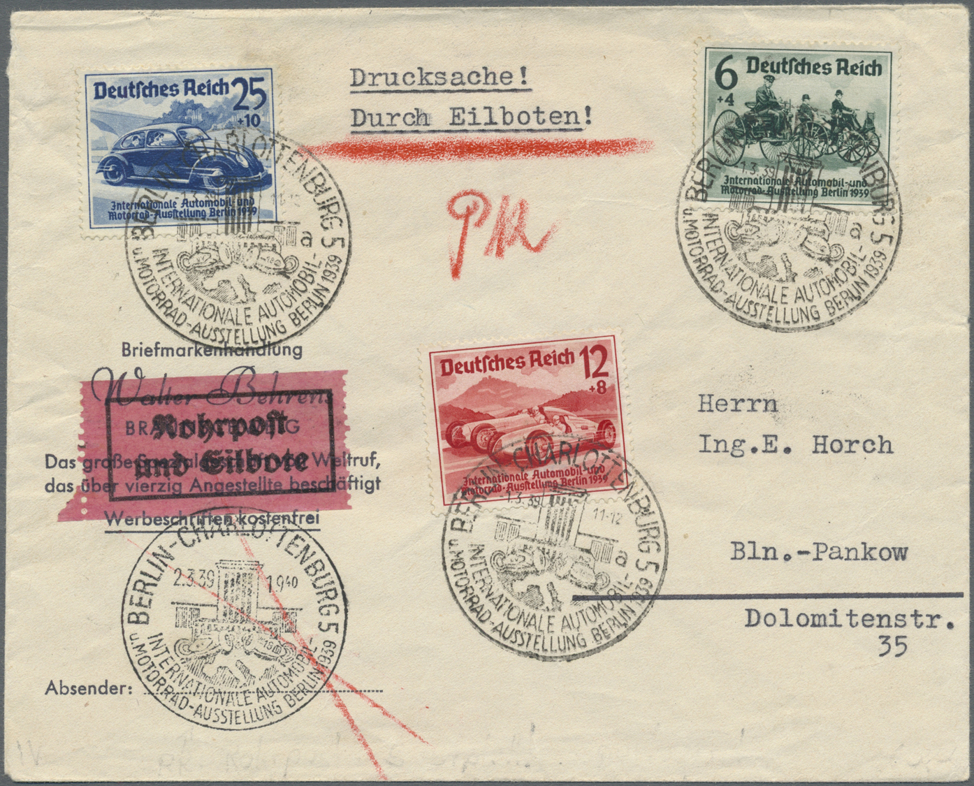 Br Deutsches Reich - Besonderheiten: 1939, Int. Automobilausstellung, Kpl. Satz Auf Genau Portogerechte - Andere & Zonder Classificatie
