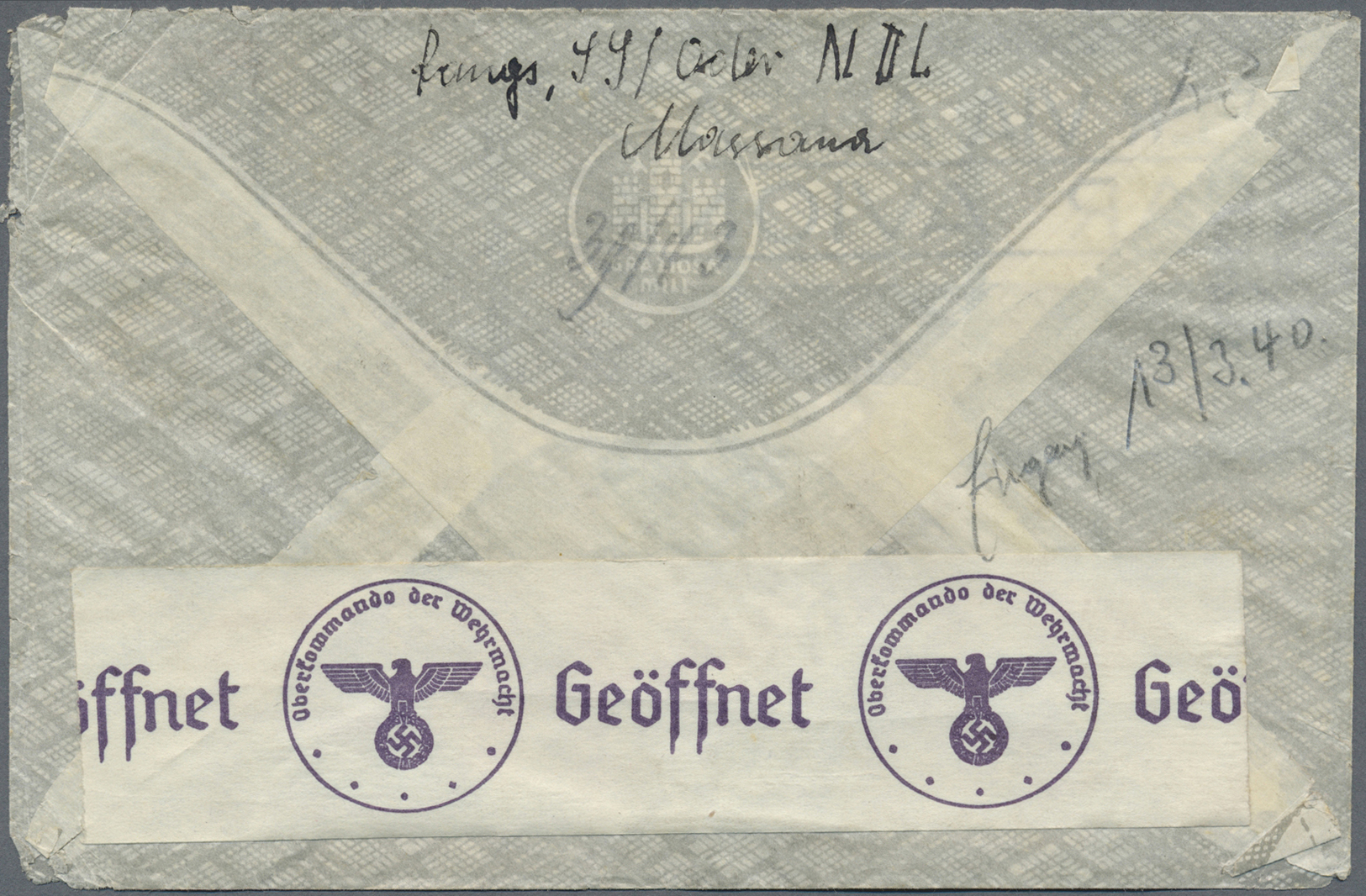 Br Deutsches Reich - Besonderheiten: 1940 (3.3.), Bunt Frankierter Luftpostbrief Von Absender Auf Dem D - Andere & Zonder Classificatie