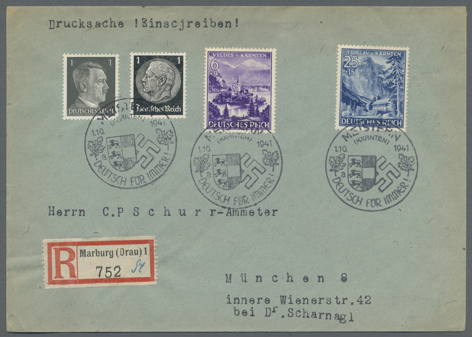 Br Deutsches Reich - Besonderheiten: 1941. Sonder-R-Zettel "Marburg (Drau) 1 / 752, Hands. 'St'" Auf Dr - Andere & Zonder Classificatie