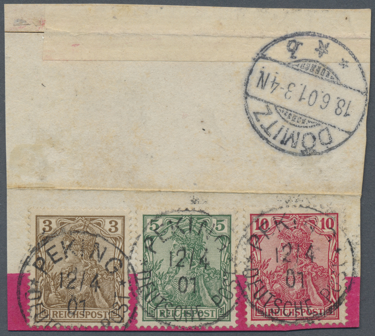 Brfst Deutsche Post In China - Mitläufer: 1901, Petschili Ausgaben, Dekorative Dreifarbenfrankatur Auf Aus - China (kantoren)