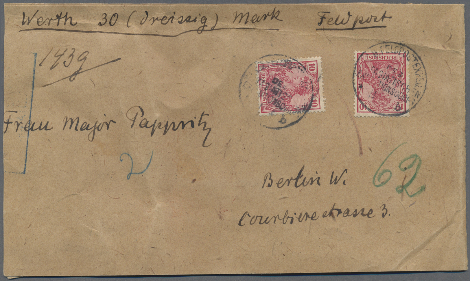 Br Deutsche Post In China - Mitläufer: 1901. Petschili-Ausgabe 10 Pf, 2x Auf Wertbrief Mit Entwertung " - China (kantoren)
