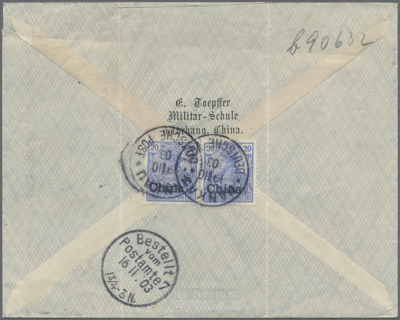 Br Deutsche Post In China - Besonderheiten: 1903: Hankau. Einschreibe-Briefkuvert Mit Eindruck Toepffer - China (kantoren)