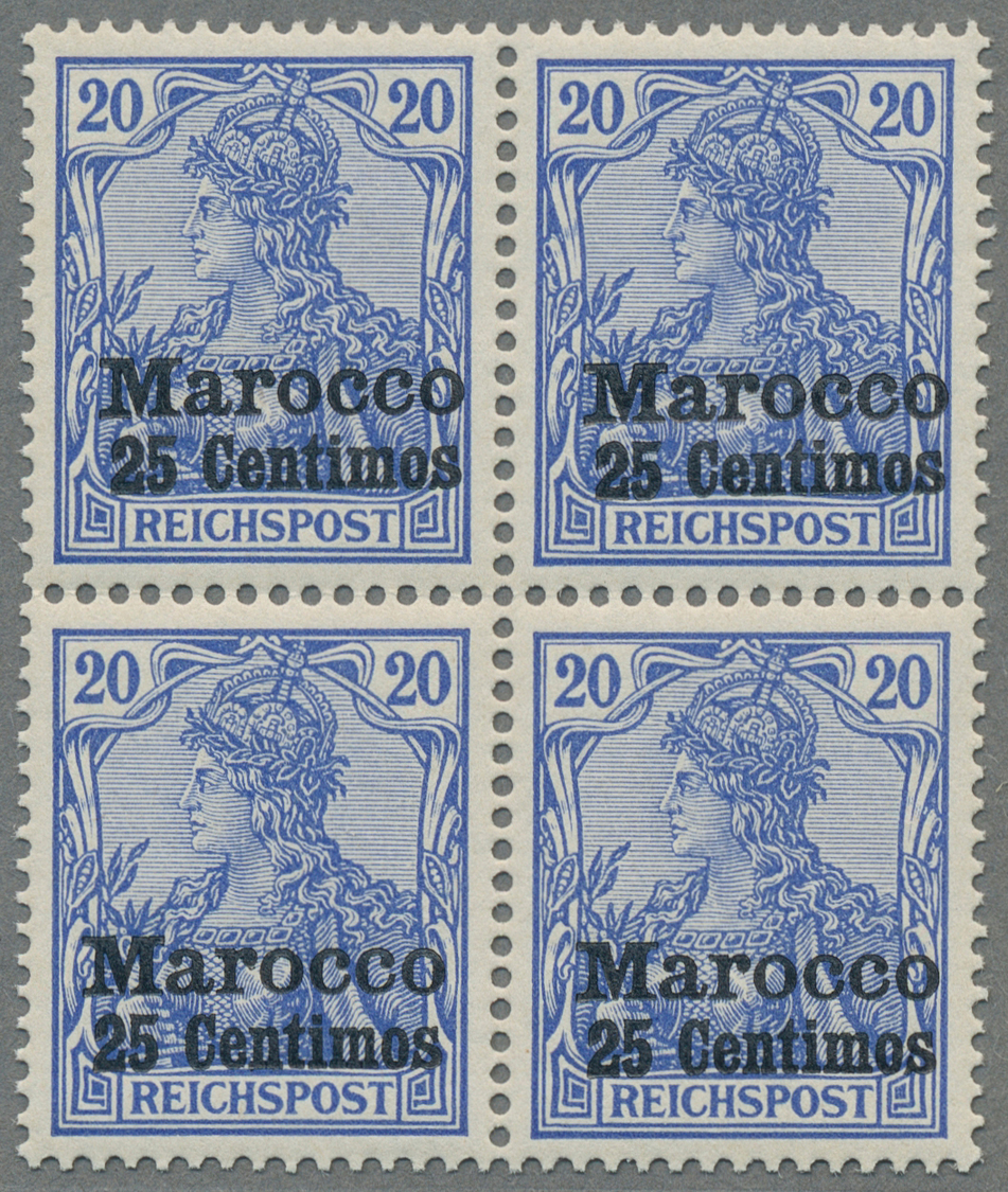 ** Deutsche Post In Marokko: 1900, Der Sog. Fette Aufdruck, Sechs Postfrische Viererblöcke, Dabei Drei - Marokko (kantoren)