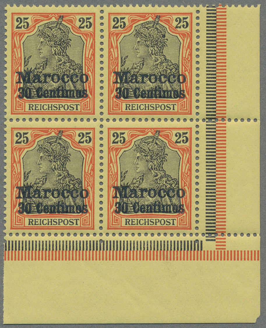 ** Deutsche Post In Marokko: 1900, Der Sog. Fette Aufdruck, Sechs Postfrische Viererblöcke, Dabei Drei - Maroc (bureaux)