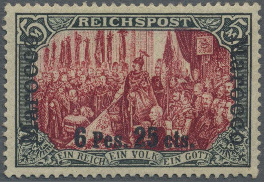 * Deutsche Post In Marokko: 1903. "6 P 25 C Auf 5 M Reichspost" In Type I / III, Ungebraucht, Kl. Mgl. - Marokko (kantoren)