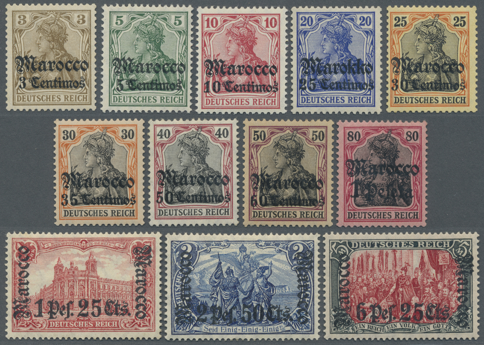 ** Deutsche Post In Marokko: 1906. 3. Auf 2 Pf. Bis 6,25 Pes. Auf 5 Mk., Postfrischer Satz. Selten Als - Marokko (kantoren)