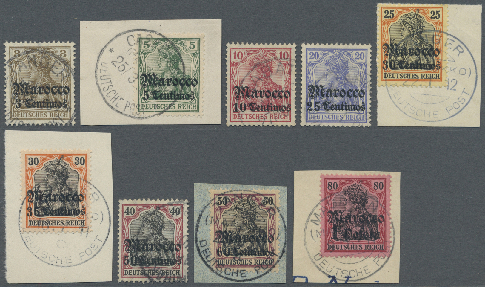 O/Brfst Deutsche Post In Marokko: 1906, Freimarken Germania Mit Wasserzeichen Und Überdruck "Marocco" Sauber - Marokko (kantoren)