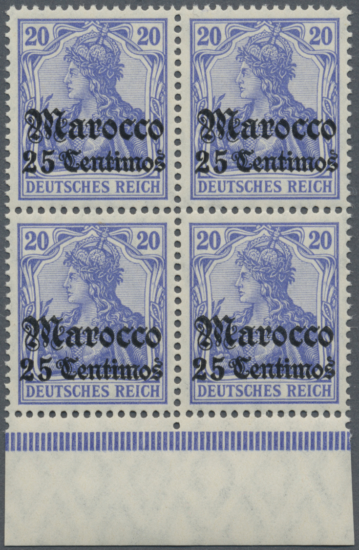 ** Deutsche Post In Marokko: 1906, Postfrischer Unterrand-Viererblock, Mi. 720,- + Euro. - Marokko (kantoren)