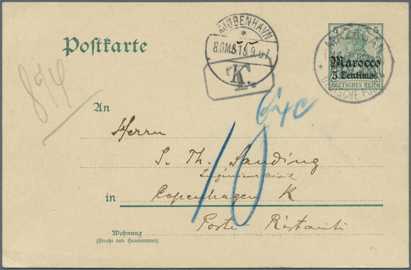 GA Deutsche Post In Marokko - Besonderheiten: 1907/1913, Zwei 5 Centimos Inlands-GA-Karten Von MAZAGAN - Marokko (kantoren)
