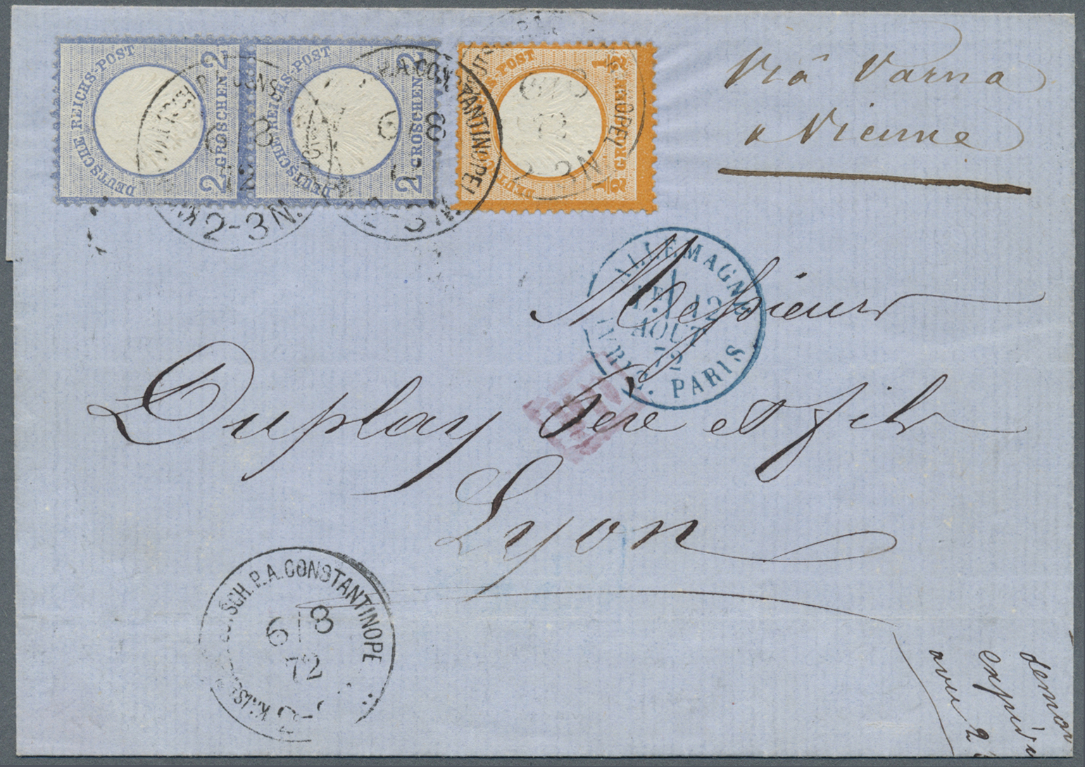 Br Deutsche Post In Der Türkei - Vorläufer: 1872/1874, Four Letters With Eagle With Shield Multiple / M - Turquie (bureaux)